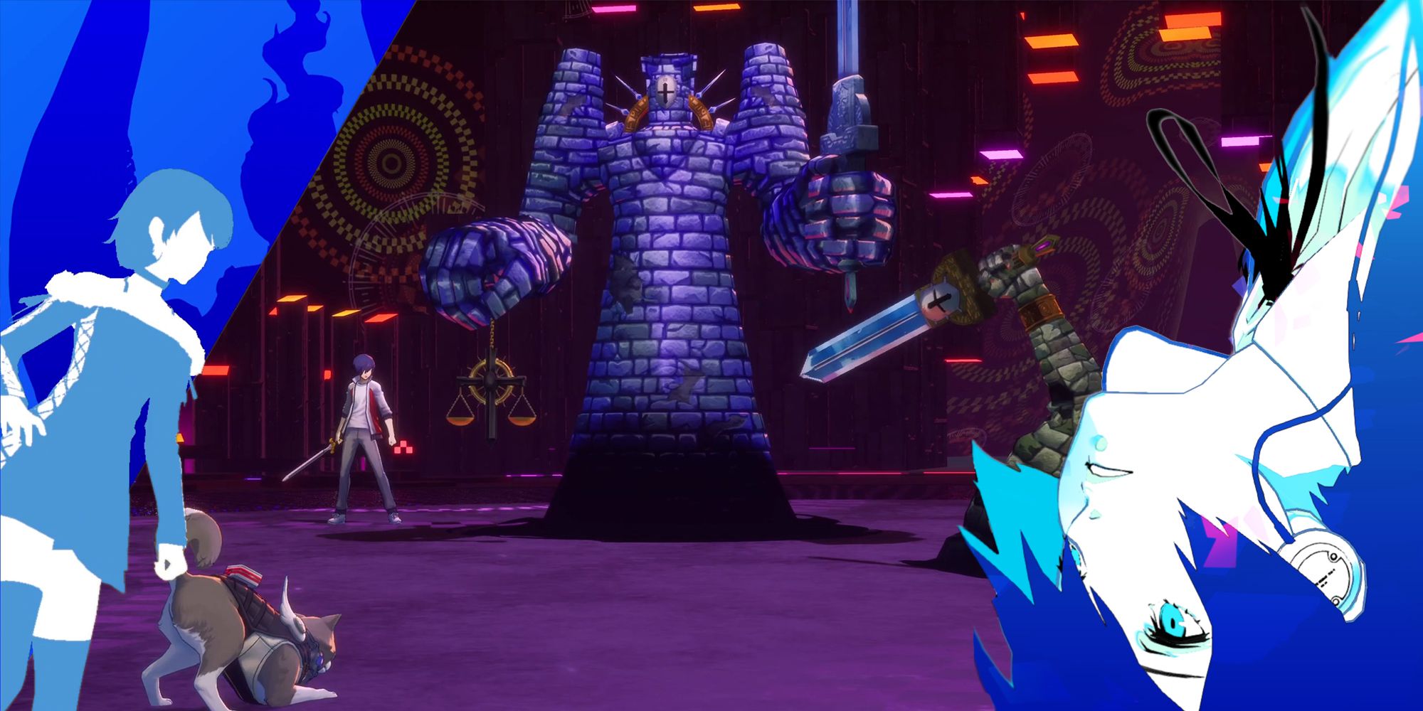 A picture of Persona 3 Reload showing Merciless Judge and Executive Greatsword attacking the team