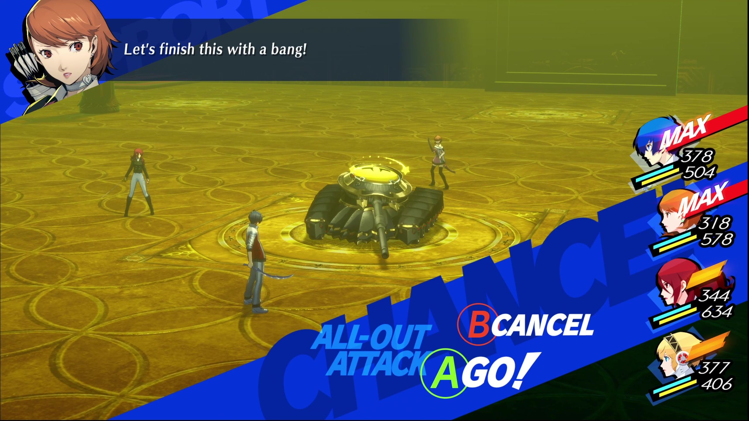 A picture of Persona 3 Reload showing Raging Turret knocked down.