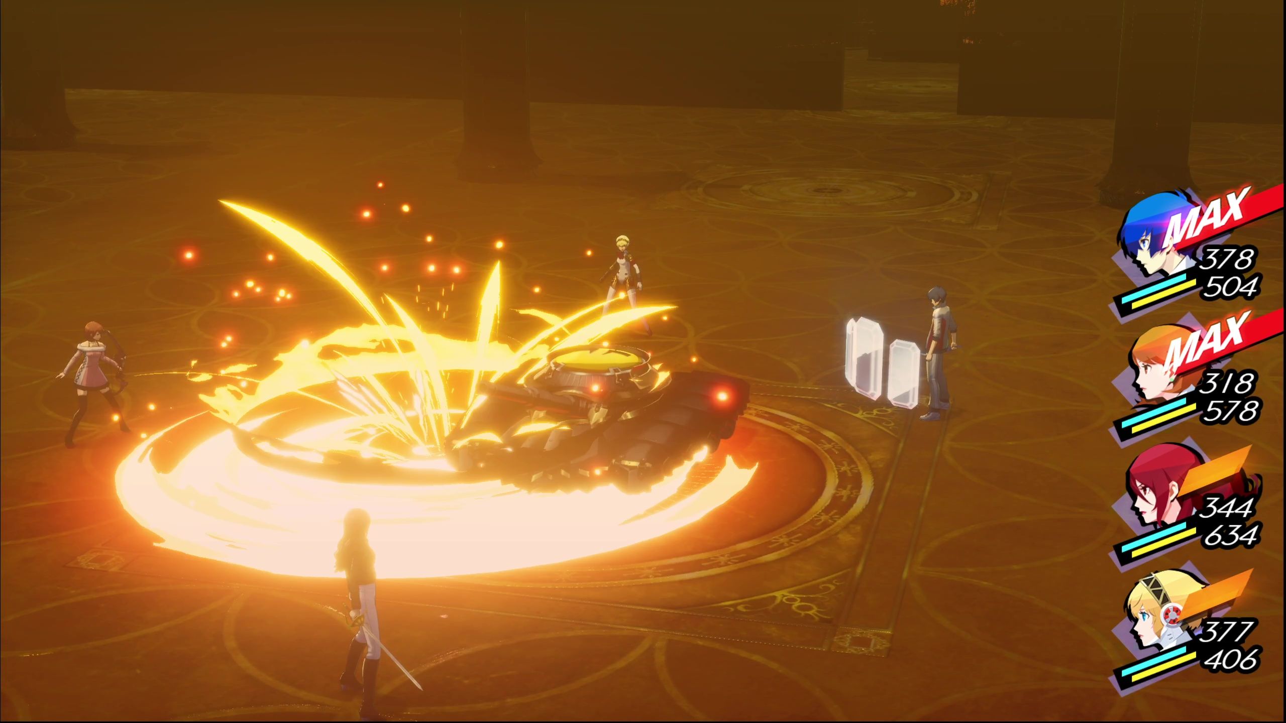 A picture of Persona 3 Reload showing Raging Turret using Heat Wave.