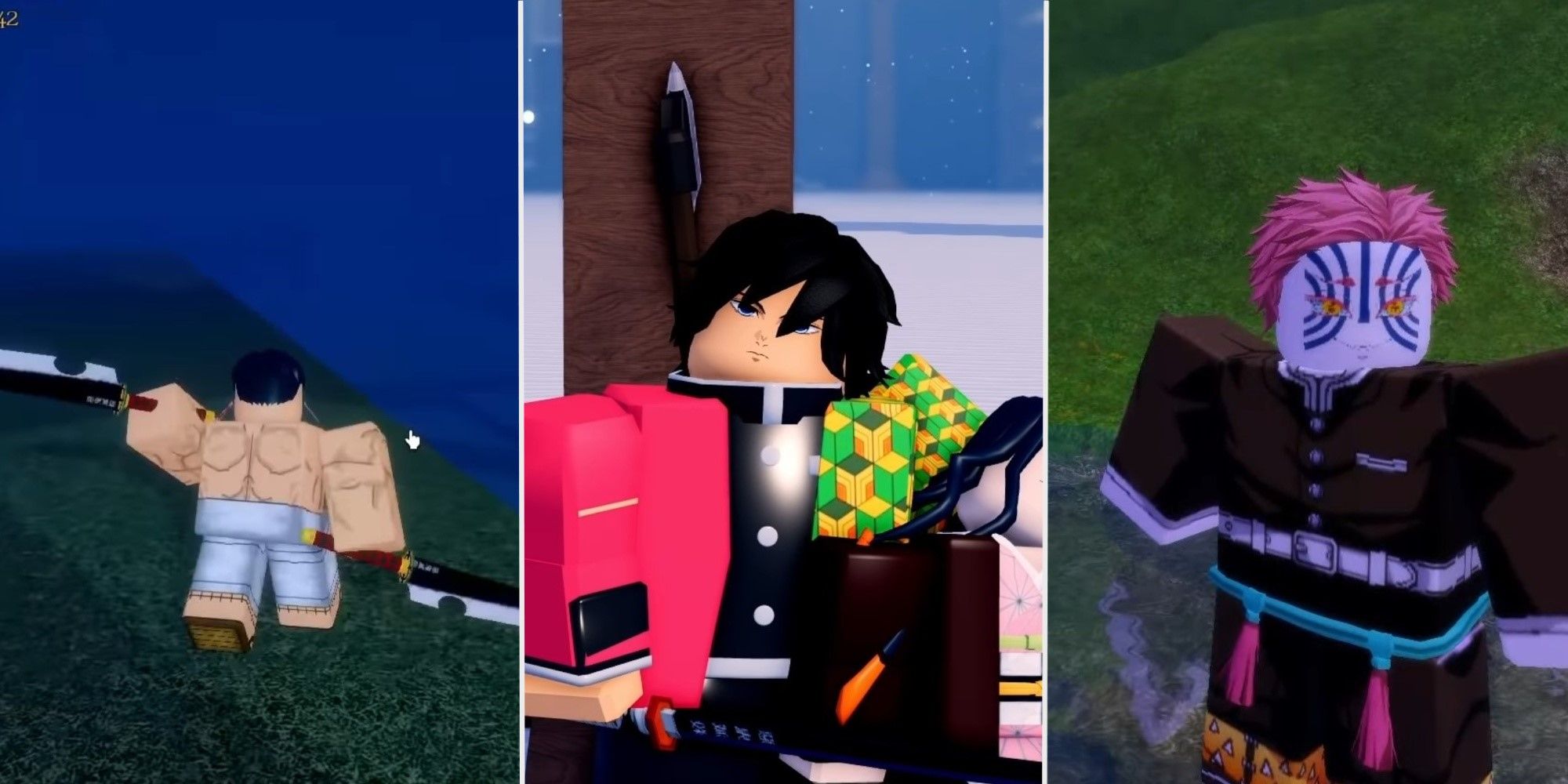 A split image showing different Anime Roblox games