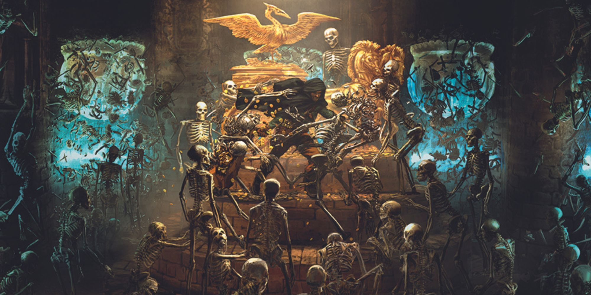 Adventurer fighting skeletons in Dungeons and Dragons