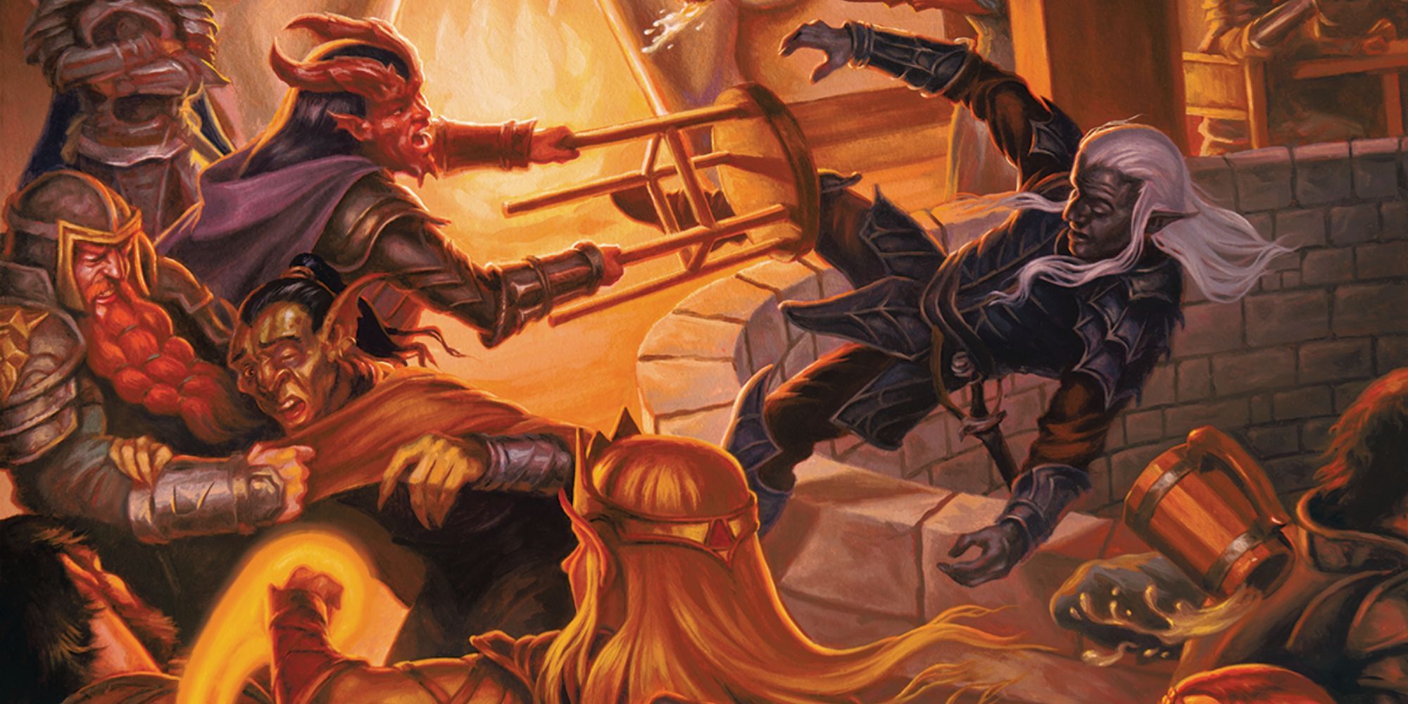 Adventurers brawl in a tarvern in Dungeons and Dragons