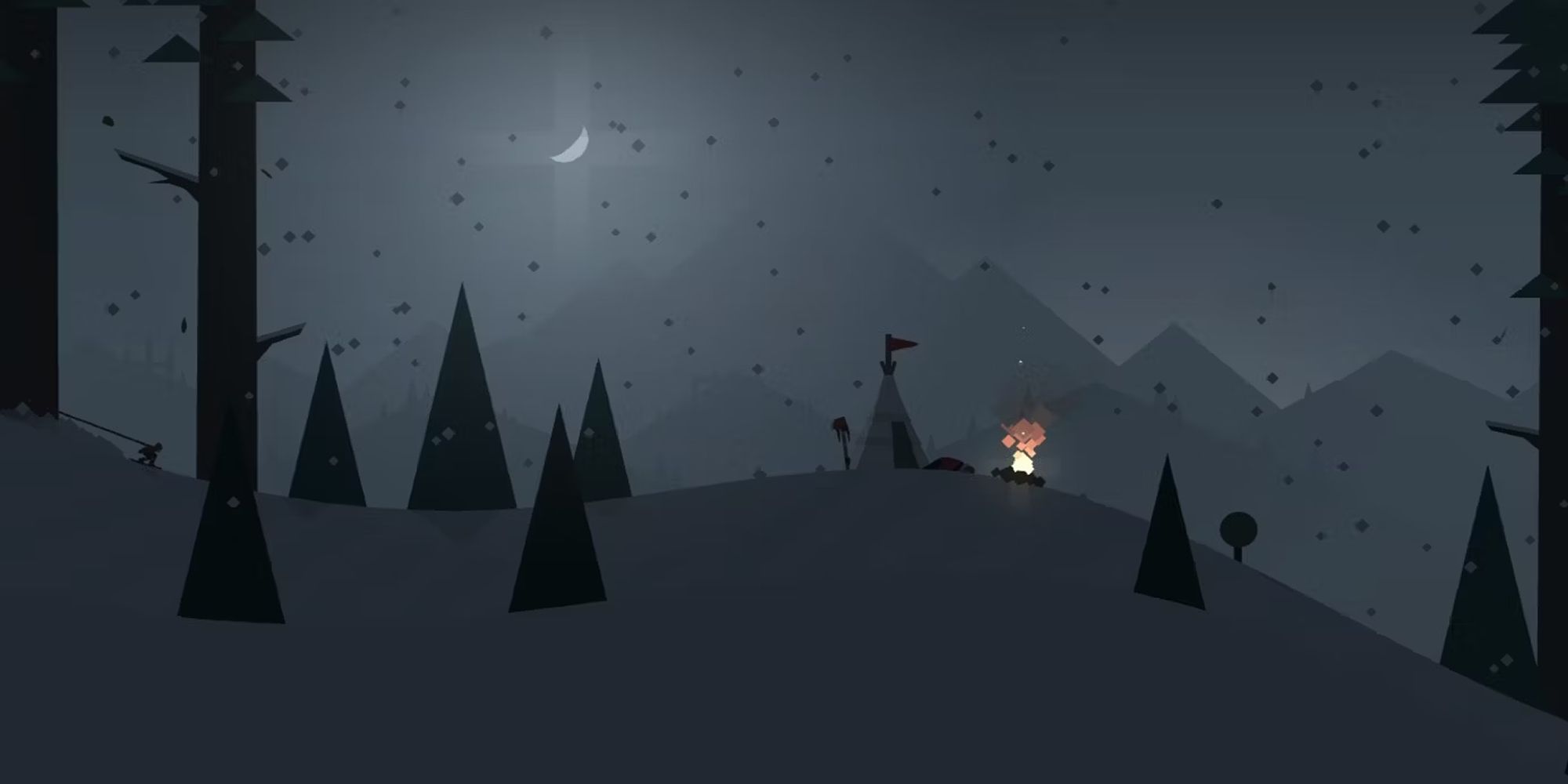 Alto's Adventure Mountain And Campfire At Night