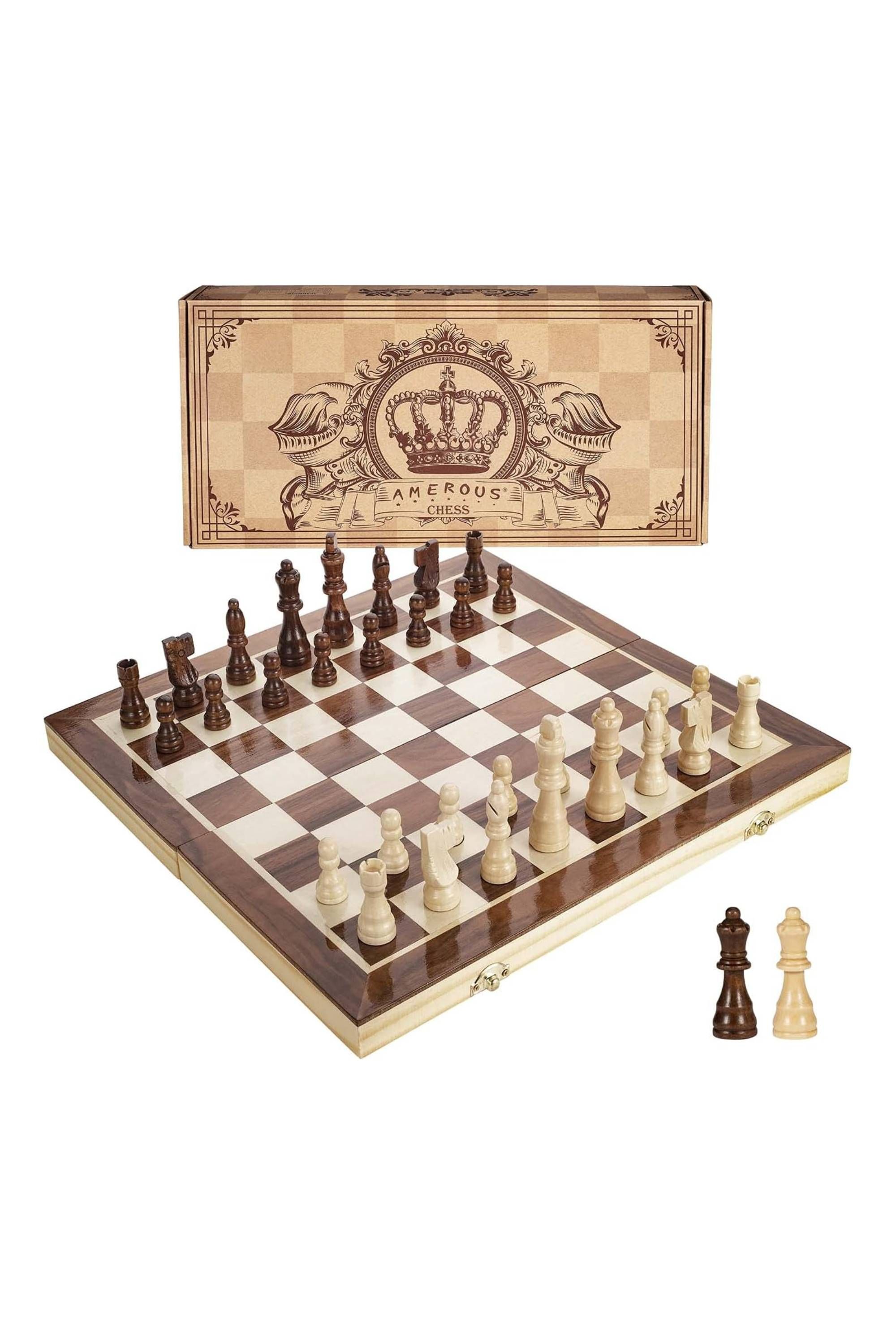 Ameros 15 inch magnetic wooden chess set