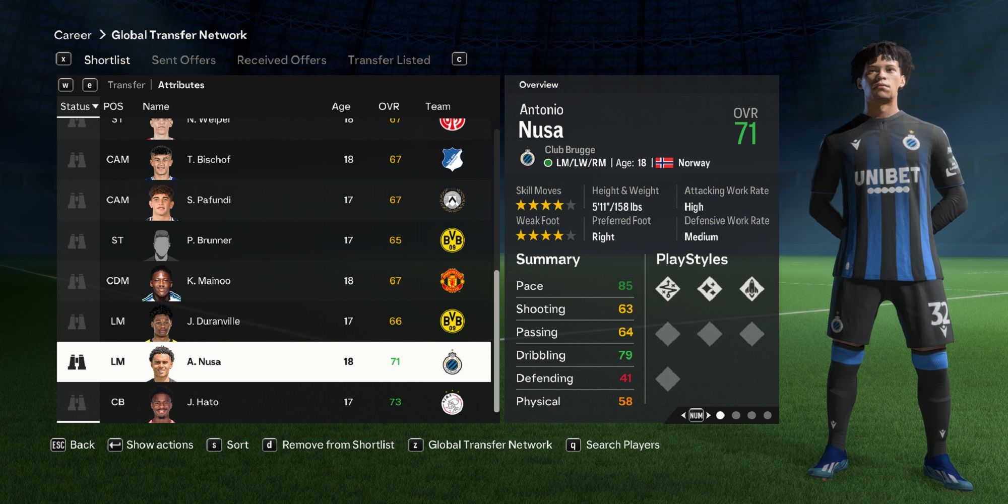 An image of Antonio Nusa in EA Sports FC 24