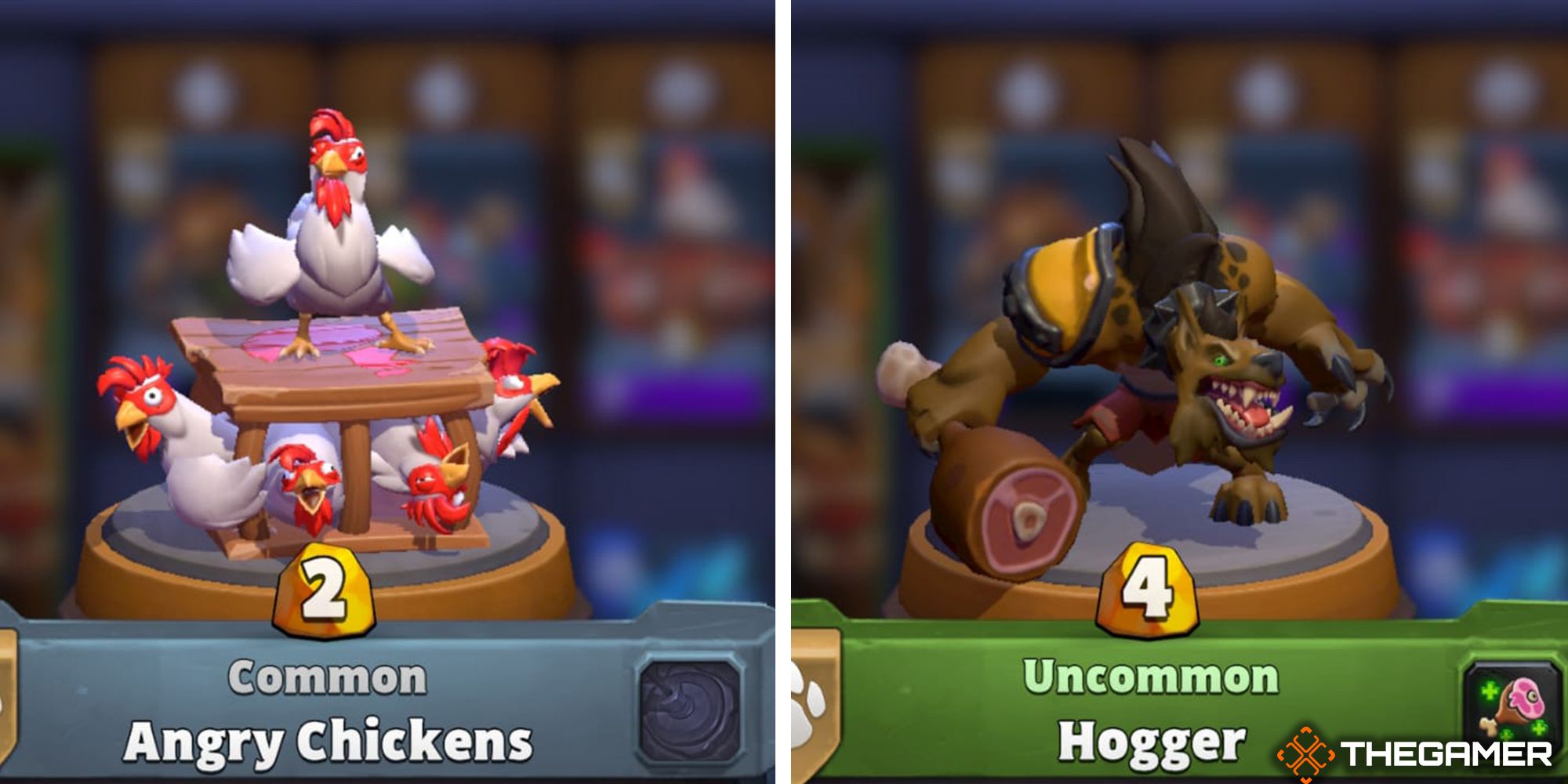 Angry Chickens Mini On Left And Hogger Mini On Right In Warcraft Rumble