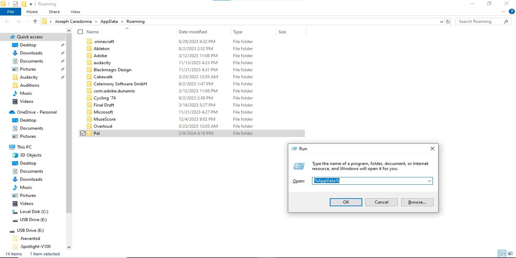 Appdata window on top of local files