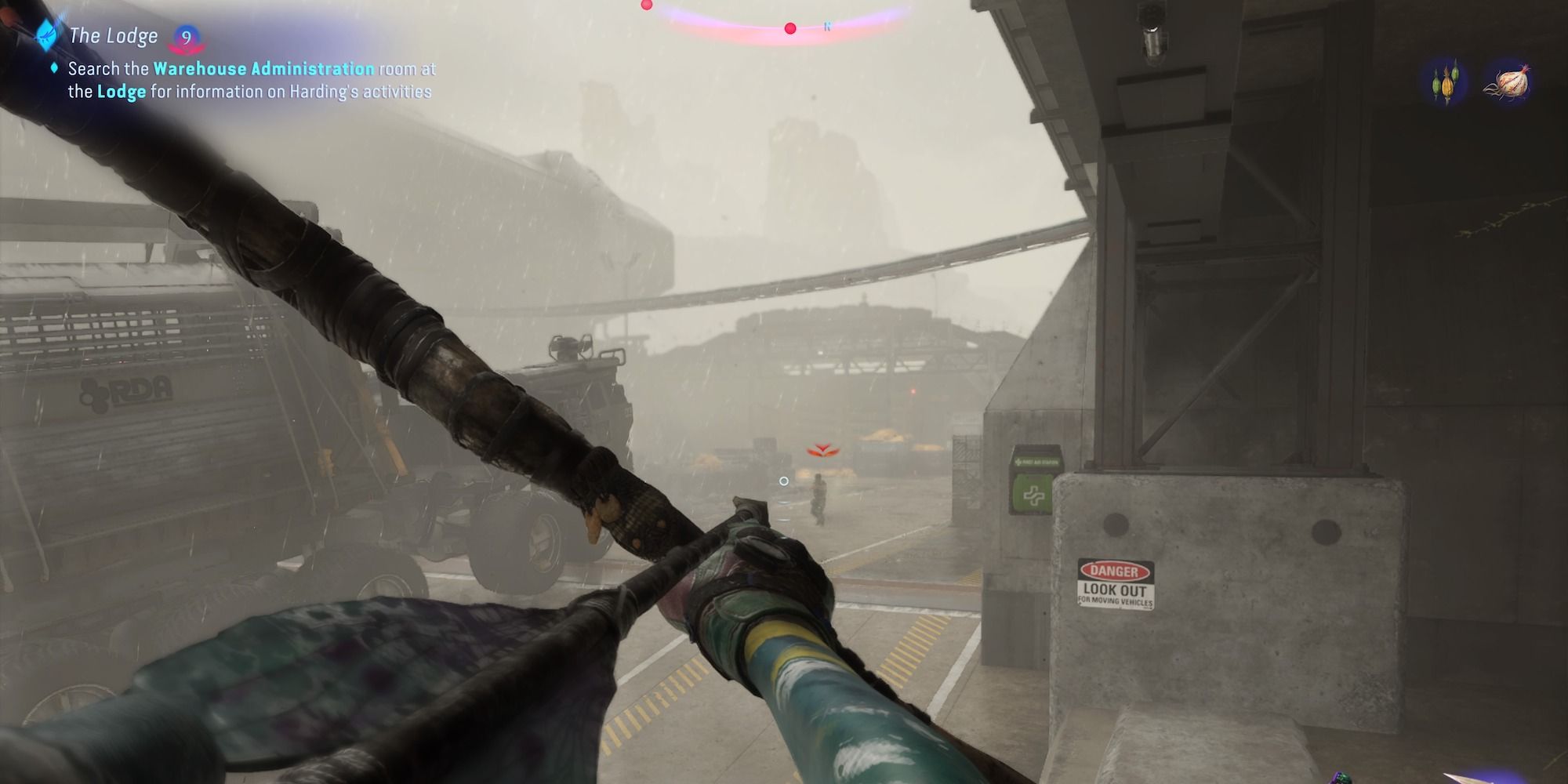 Drawing the bow, aiming towards an enemy