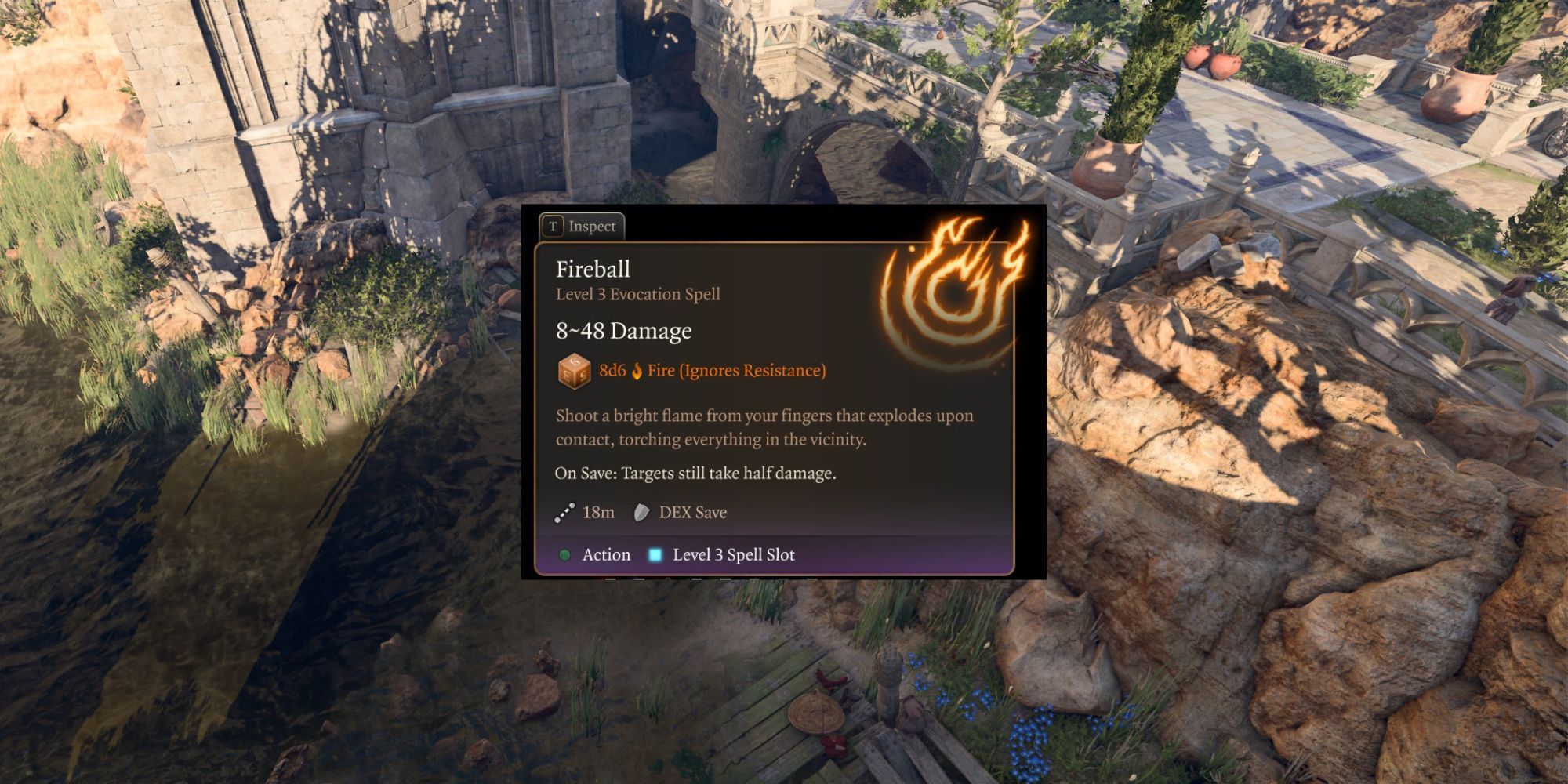 Baldur's Gate 3 Fireball inspect screen