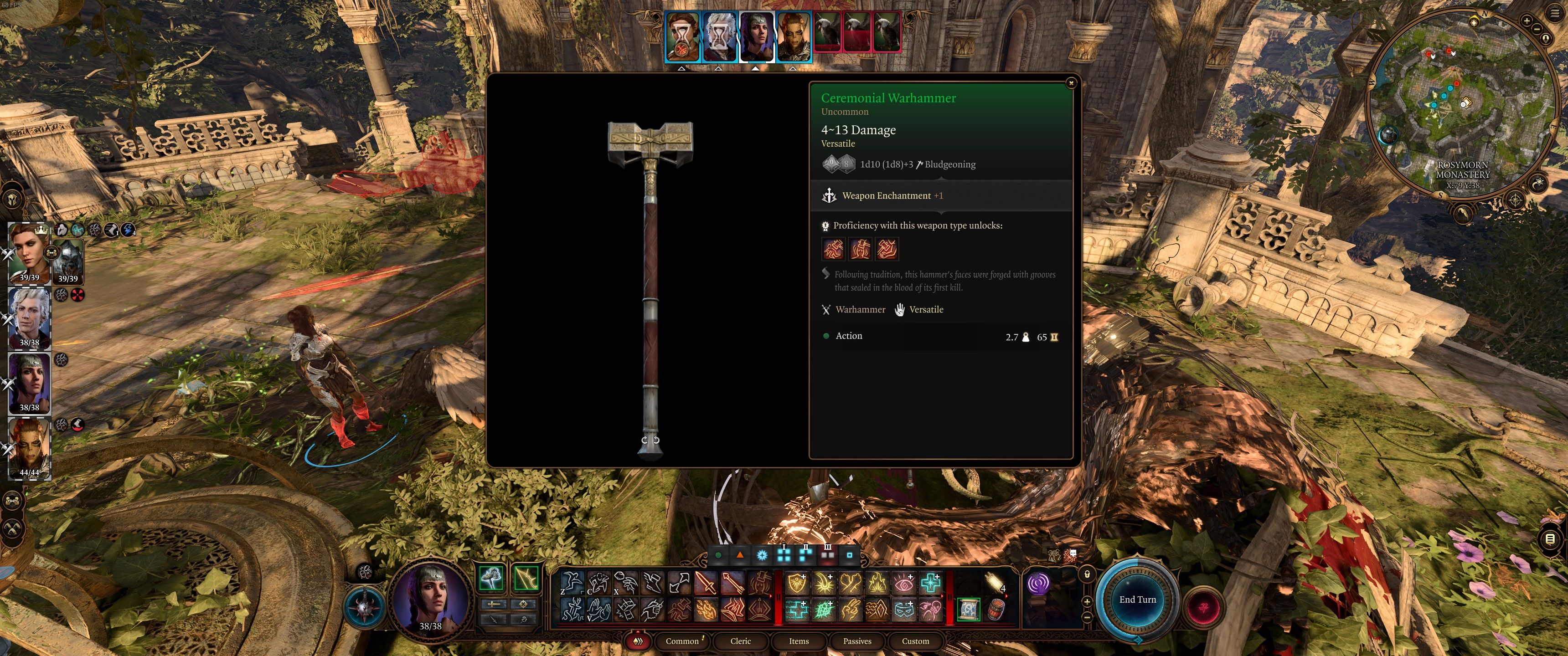 Baldur&rsquo;s gate 3: A screenshot of the Ceremonial Warhammer in the examination screen
