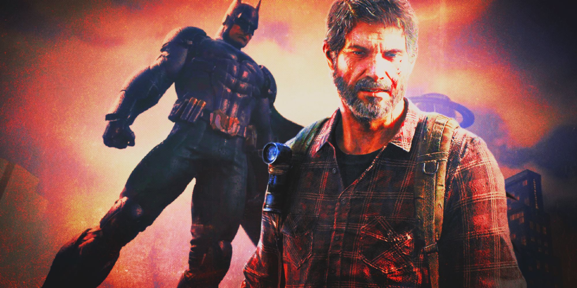 Batman in the background and Joel from tLOU in the foreground