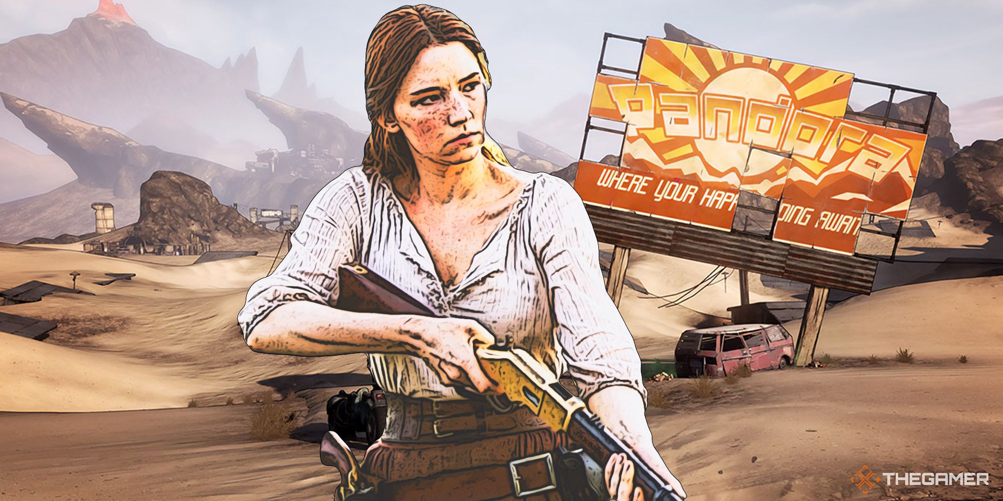 Haley Bennett in the Magnificent Seven in Borderlands art style
