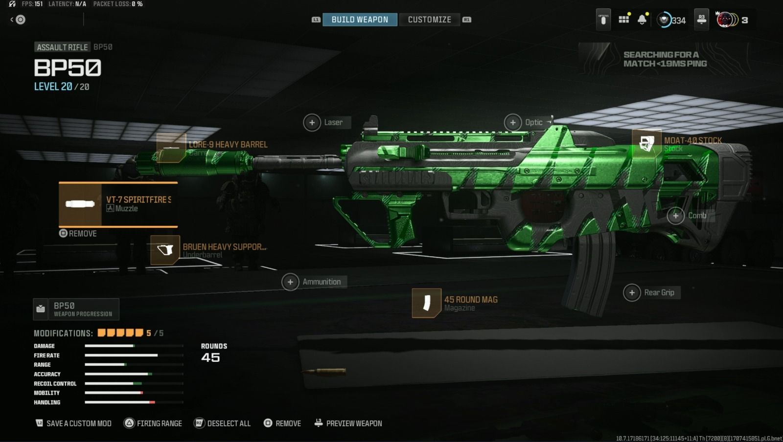 Loadout menu showing the long-range BP50 build in Call of Duty Warzone