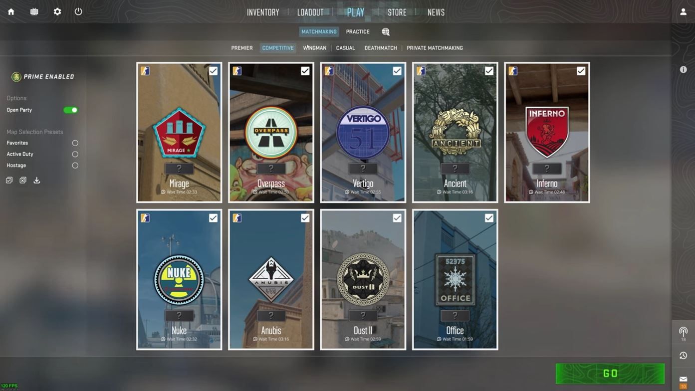 Competitive Mode Map Screen In Counter Strike 2