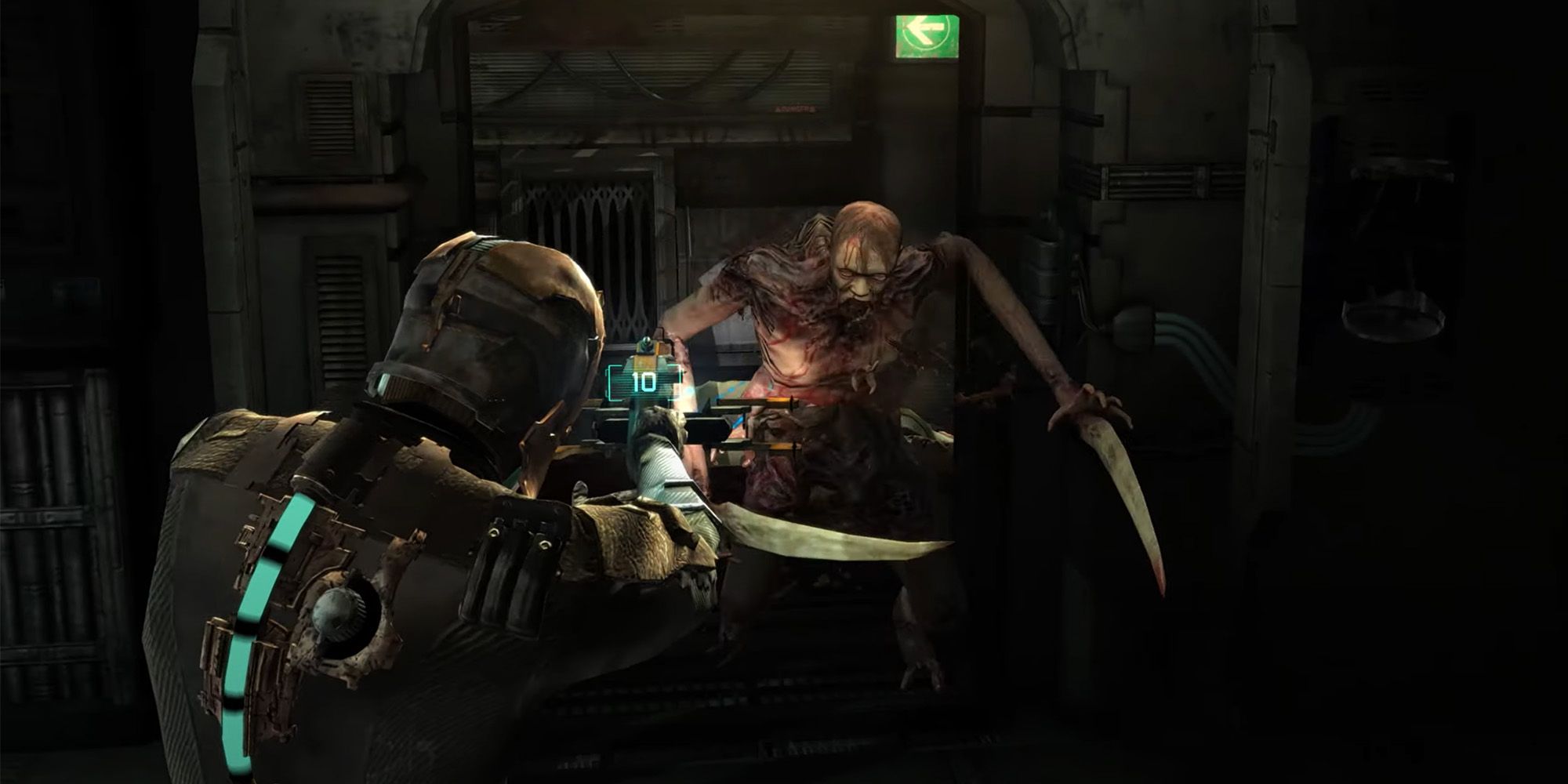 Isaac Clarke fighting a Necromorph in Dead Space 2008