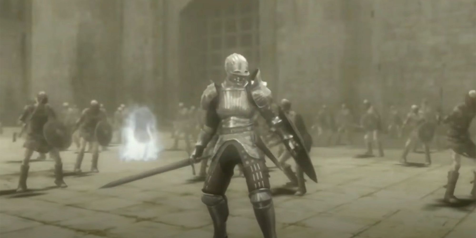 A knight fighting monsters in Demon's Souls PS3