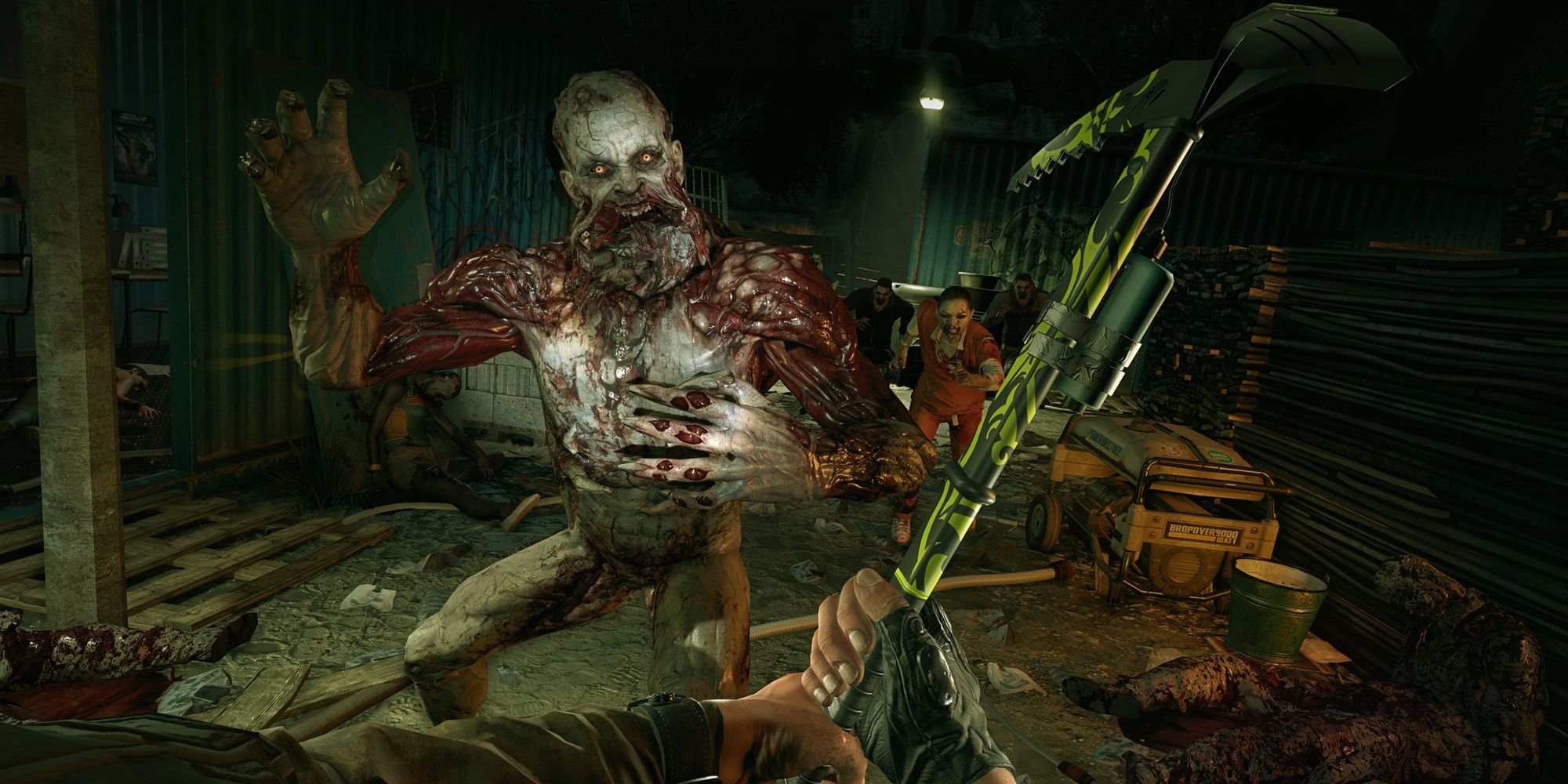 Dying Light: Crane Fighting A Volatile With A Melee Weapon