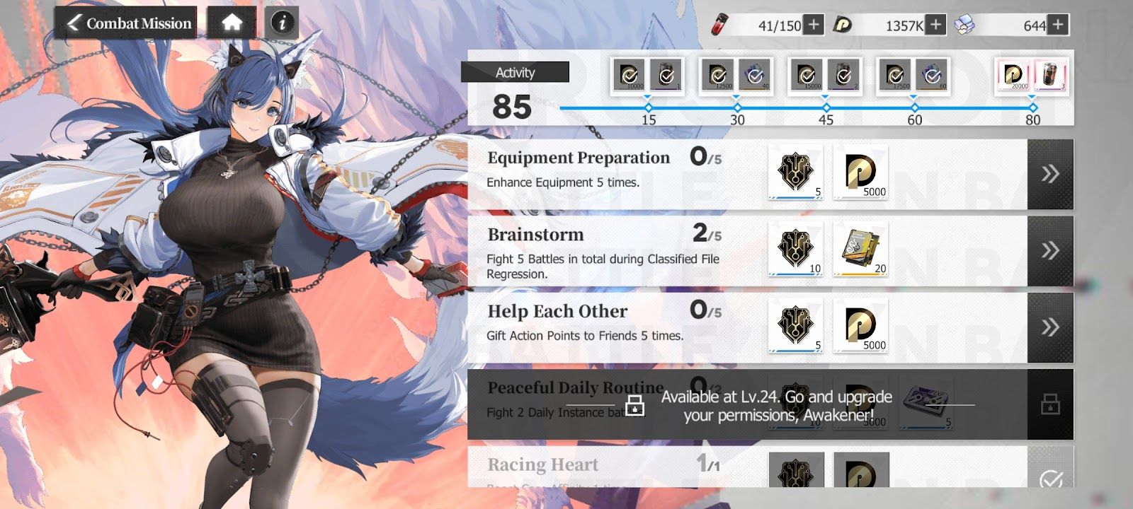 Echocalypse - Combat Mission page (all milestone rewards obtained)