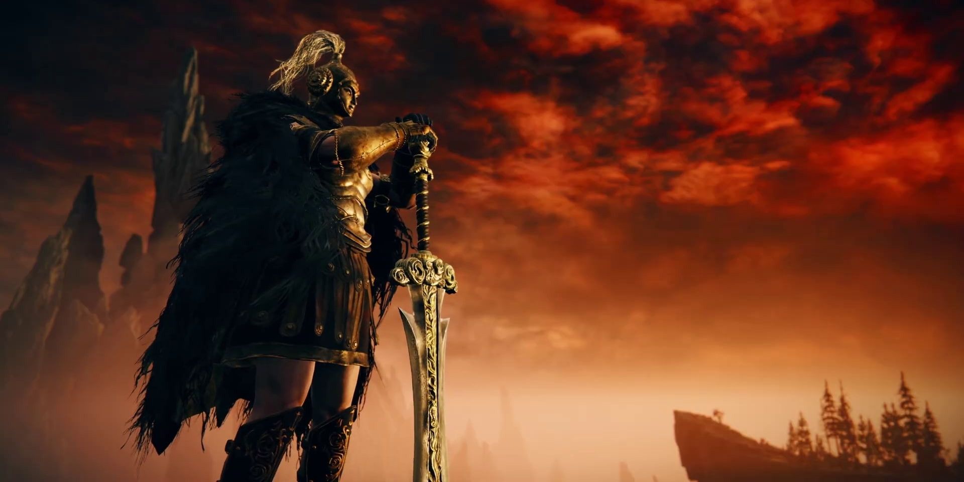 A masked NPC in the Elden Ring Shadow of the Erdtree DLC trailer.
