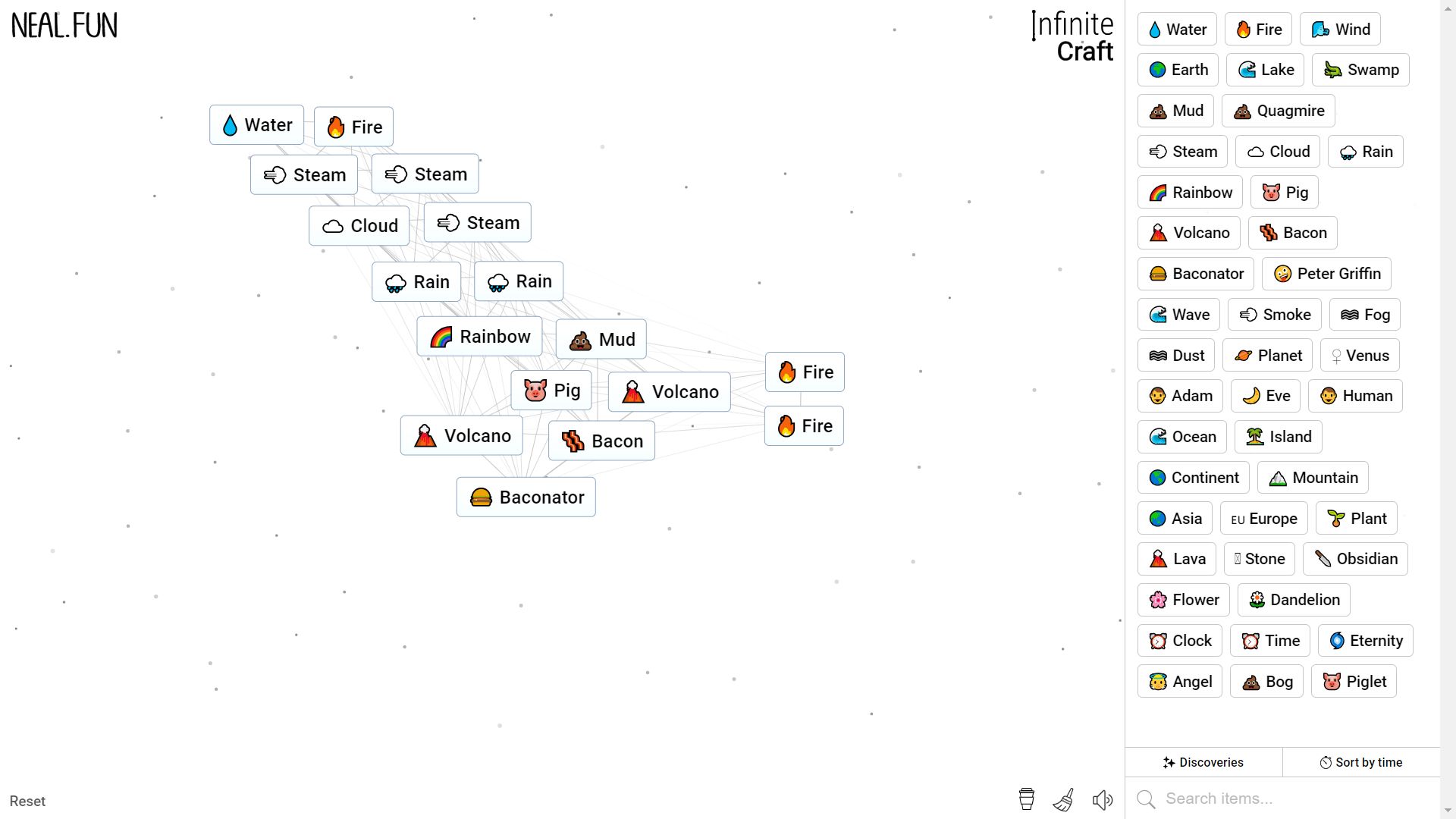 Infinite Craft, the process of crafting Baconator