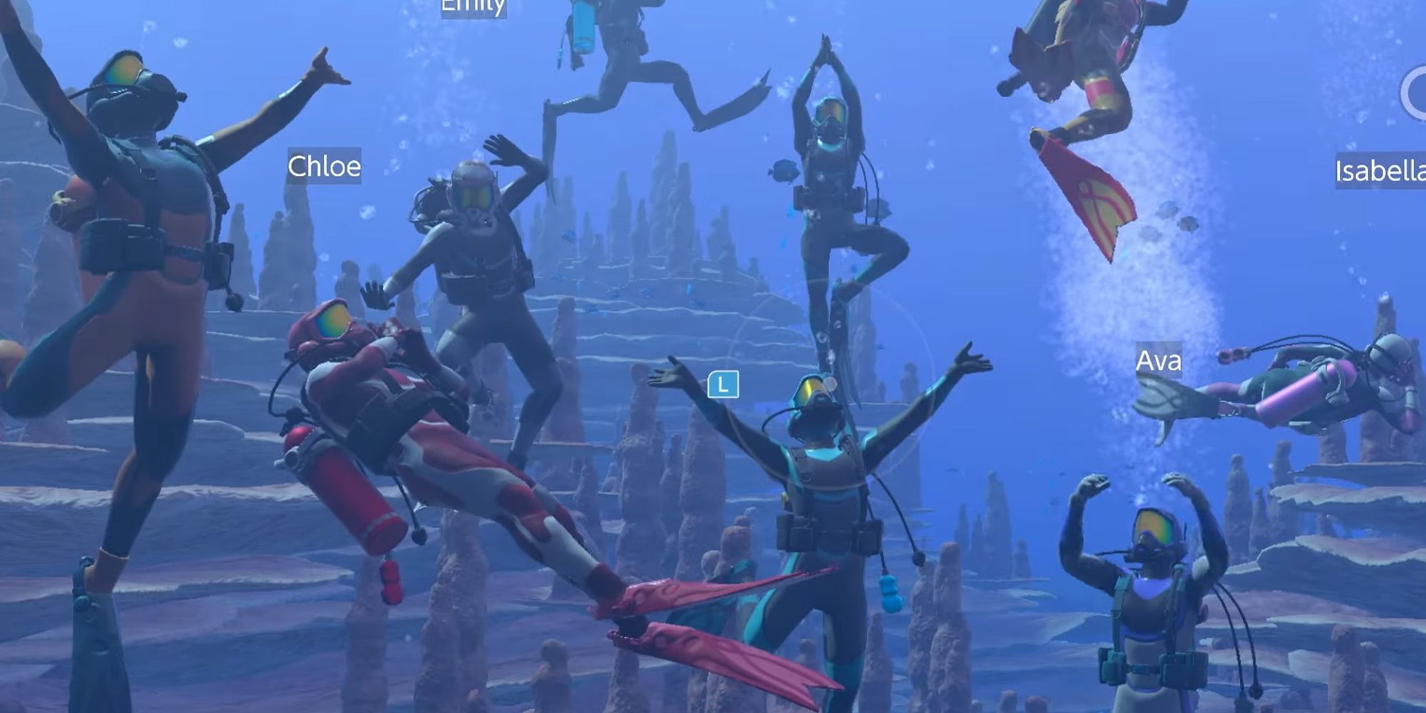Endless Ocean players gesturing in the water