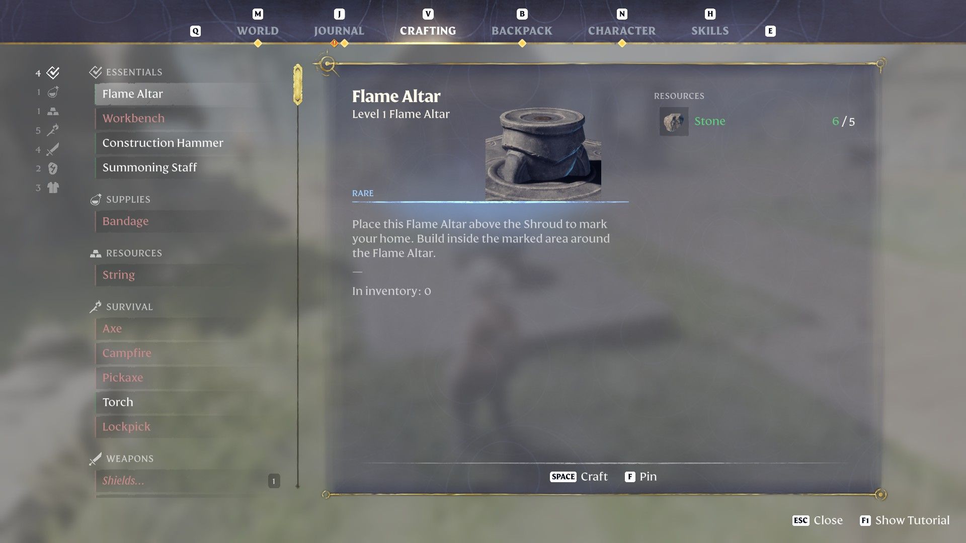 enshrouded flame altar crafting menu