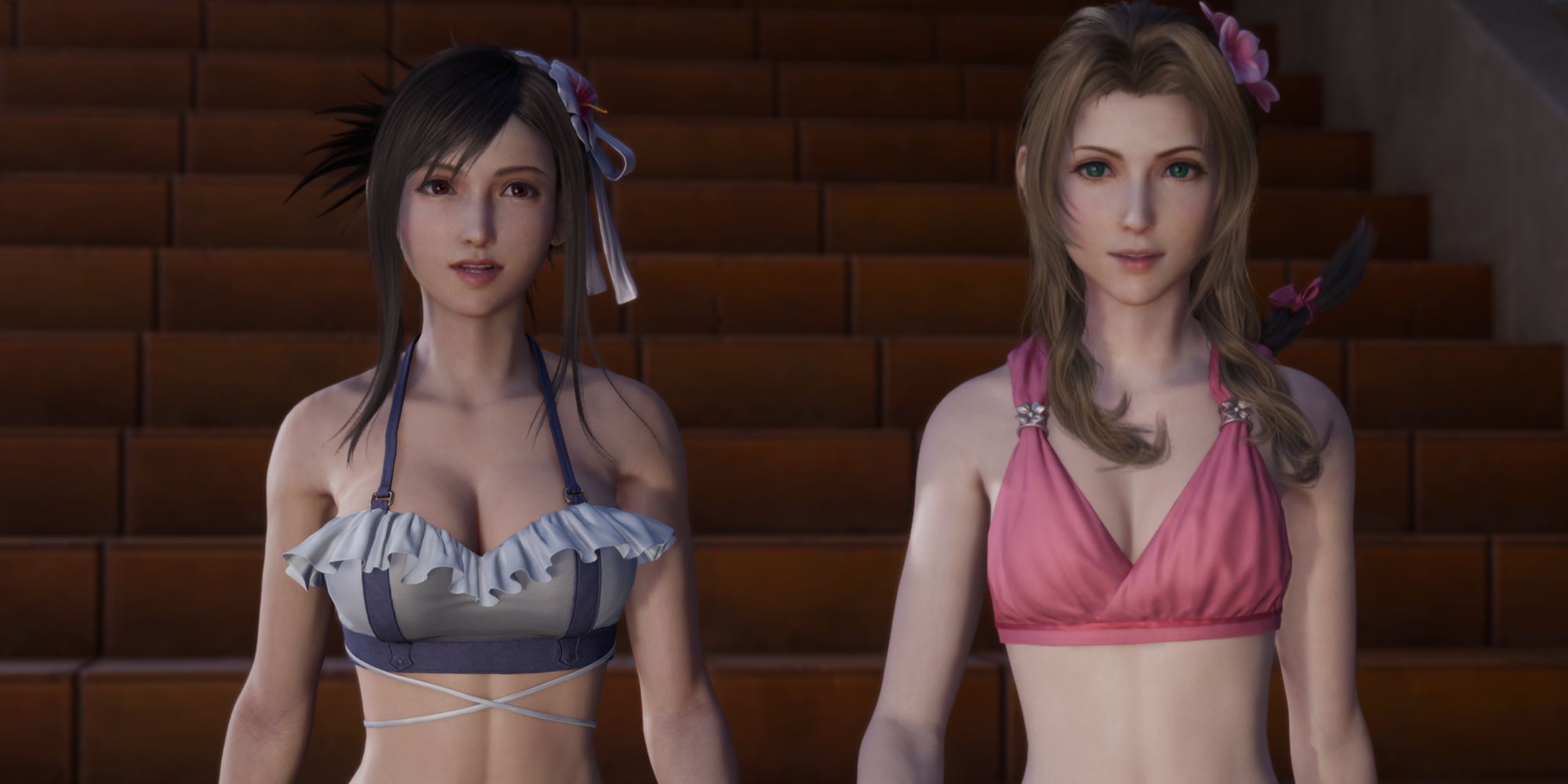 Tifa and Aerith in swimsuits in Final Fantasy 7 Rebirth