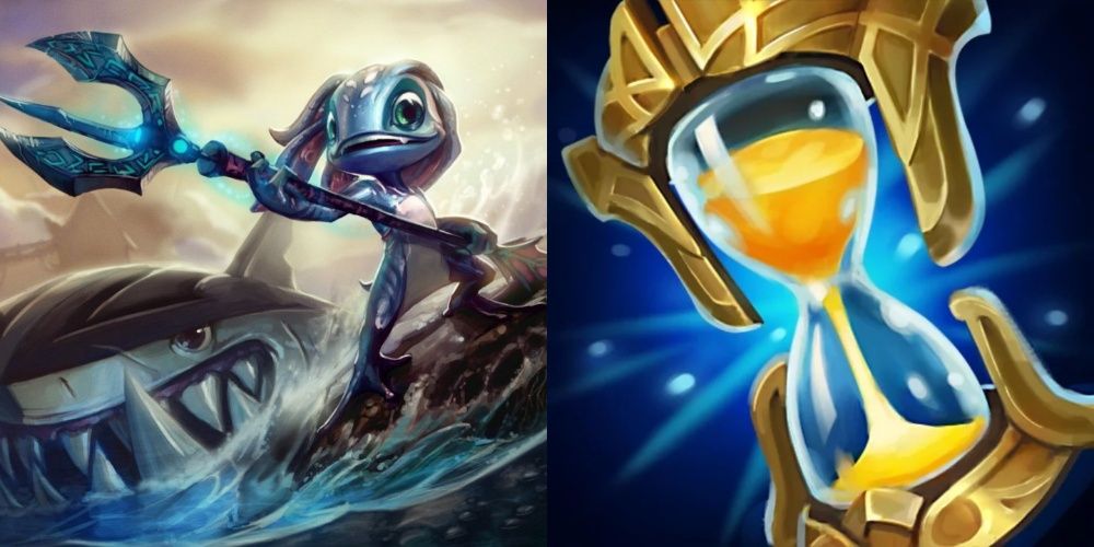 Fizz splash art and Zhonya's Hourglass's Icon in League Of Legends.