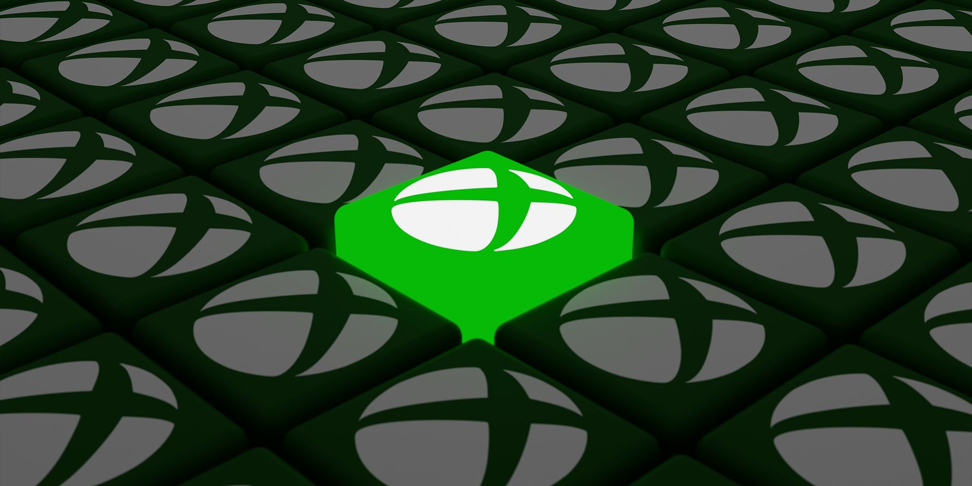 floor of Xbox logos with one illuminated by a green light
