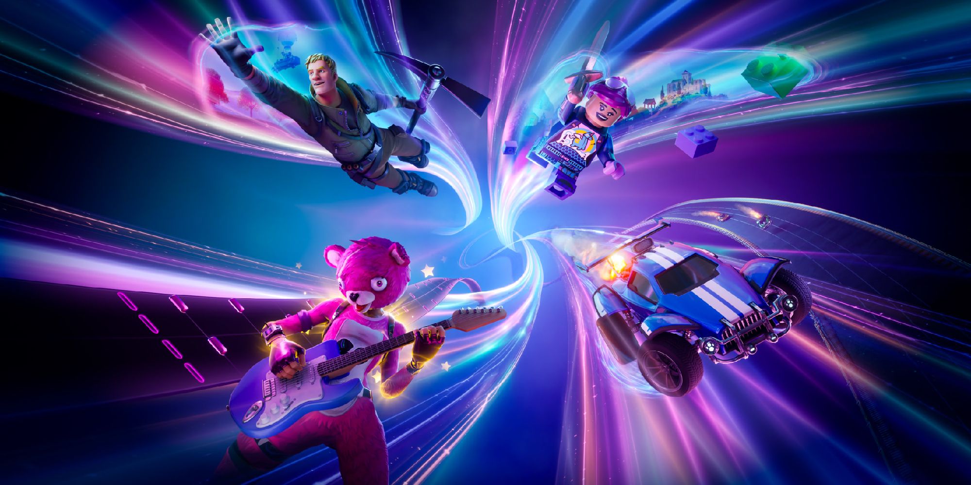 fortnite official art showing characters in different games