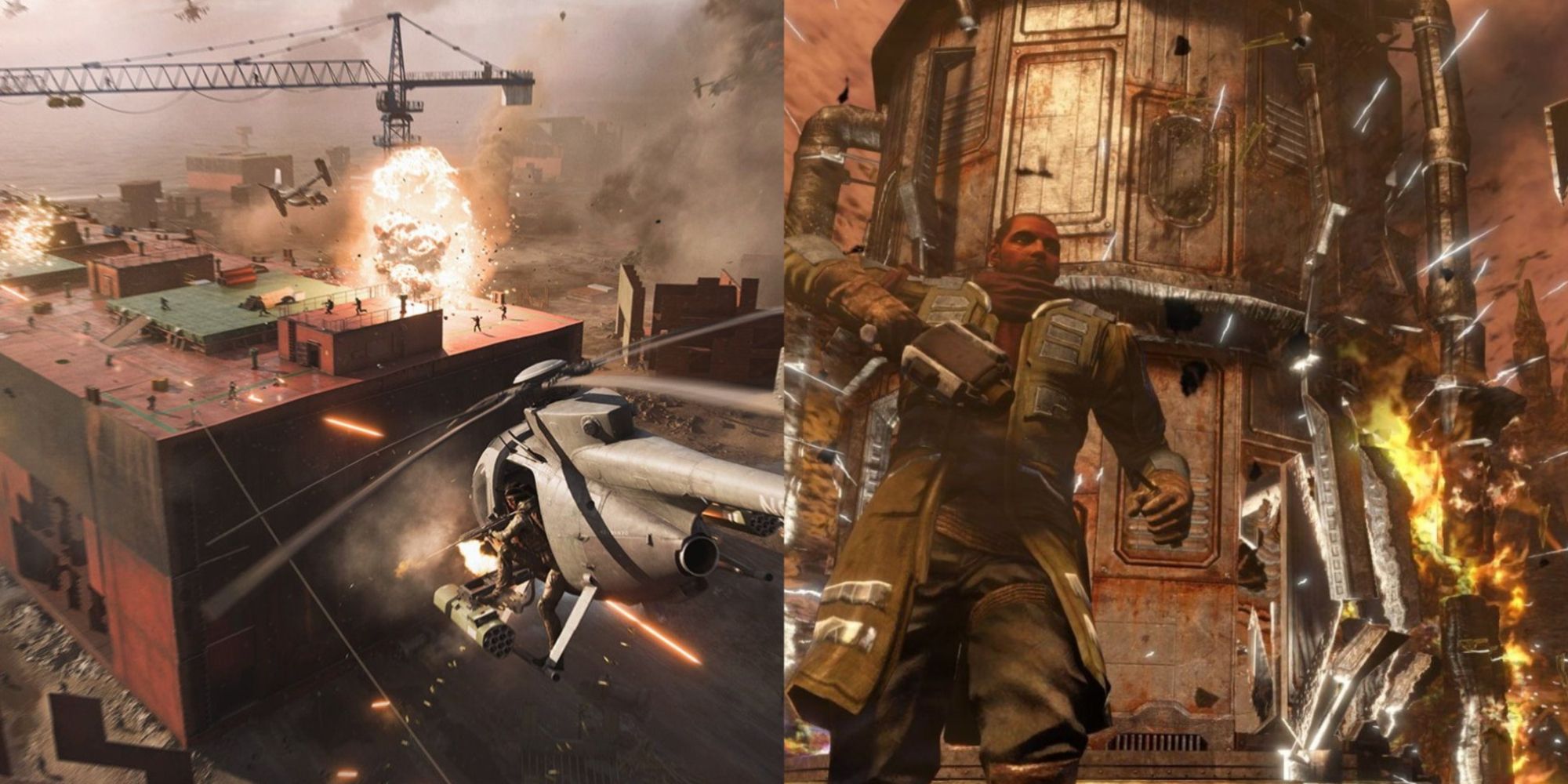 Games That Let You Destroy Buildings Featured Split Image Battlefield and Red Faction