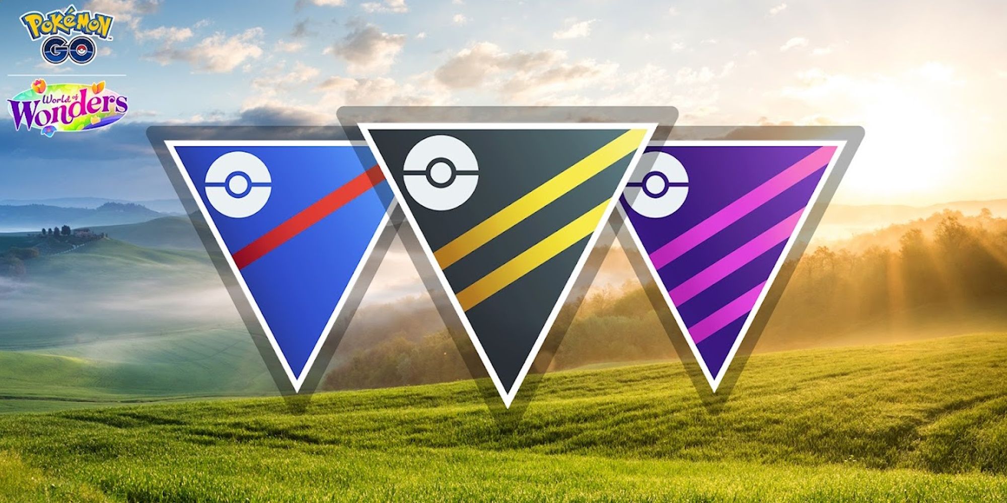 Image of the Great League, Ultra League, and Master League logos from Pokemon Go