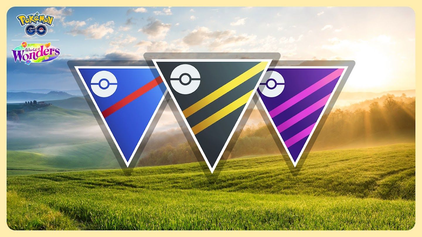 The Great League, Ultra League, and Master League logos from Pokemon Go