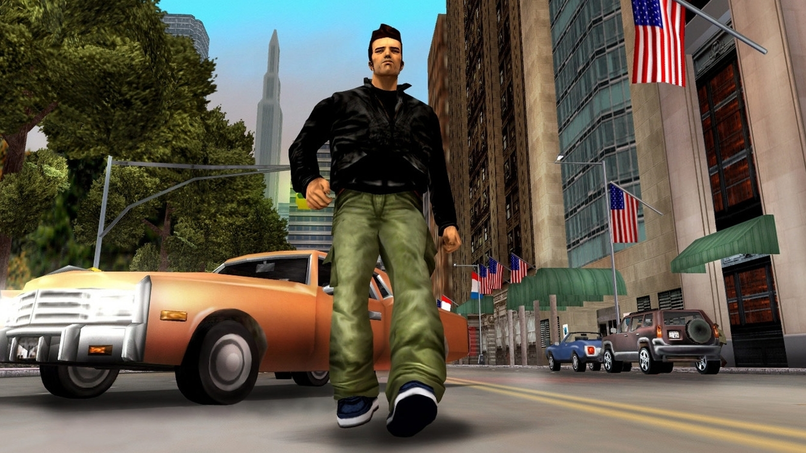 Claude walking the streets of GTA 3