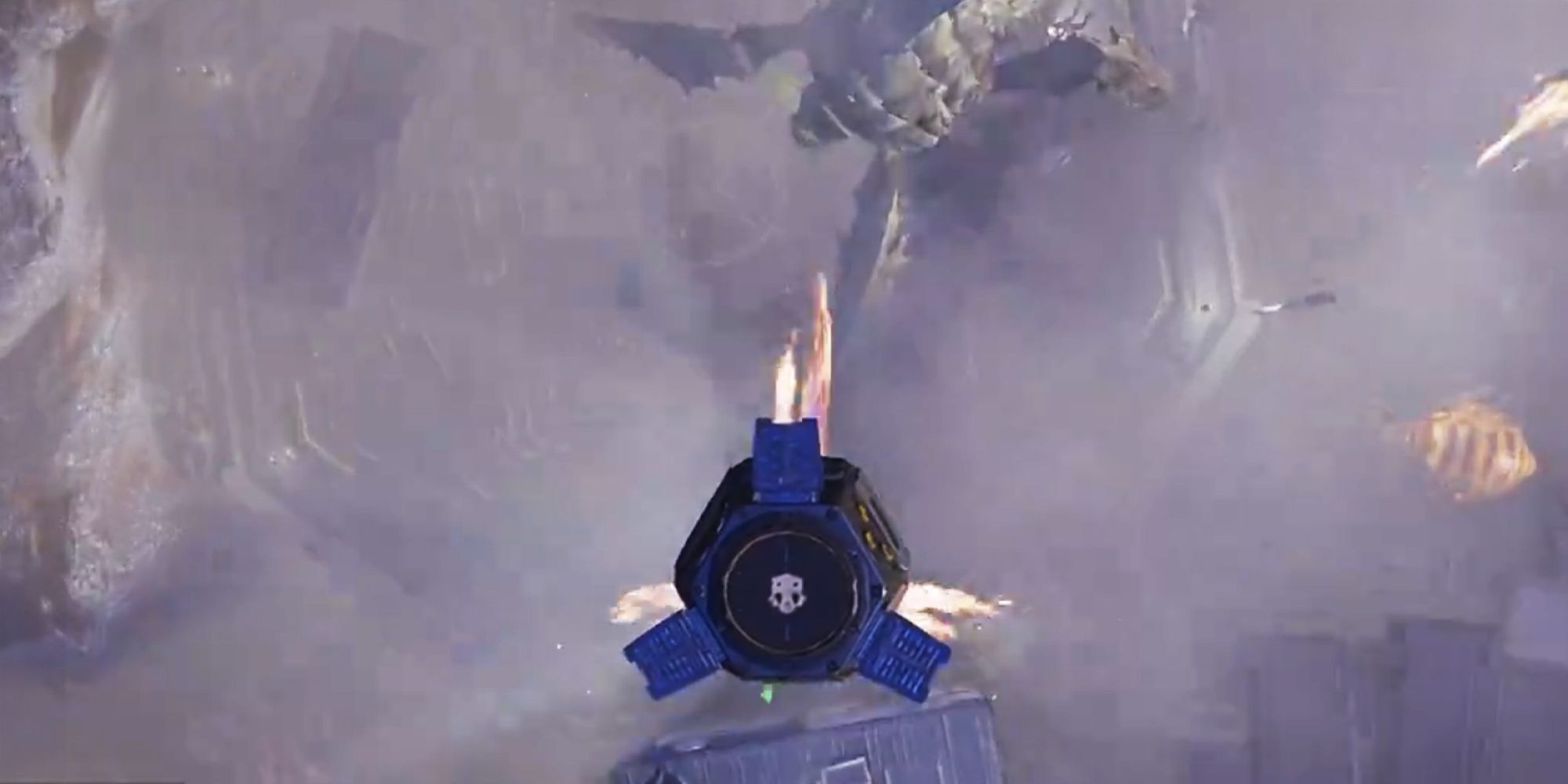 Helldivers 2 player dropping in a pod onto a giant bug boss