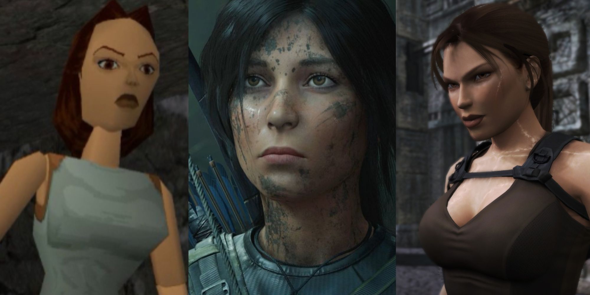 How Many Tomb Raider Games Featured Split Image Original Lara, Survivor Trilogy Lara, and Underworld Lara