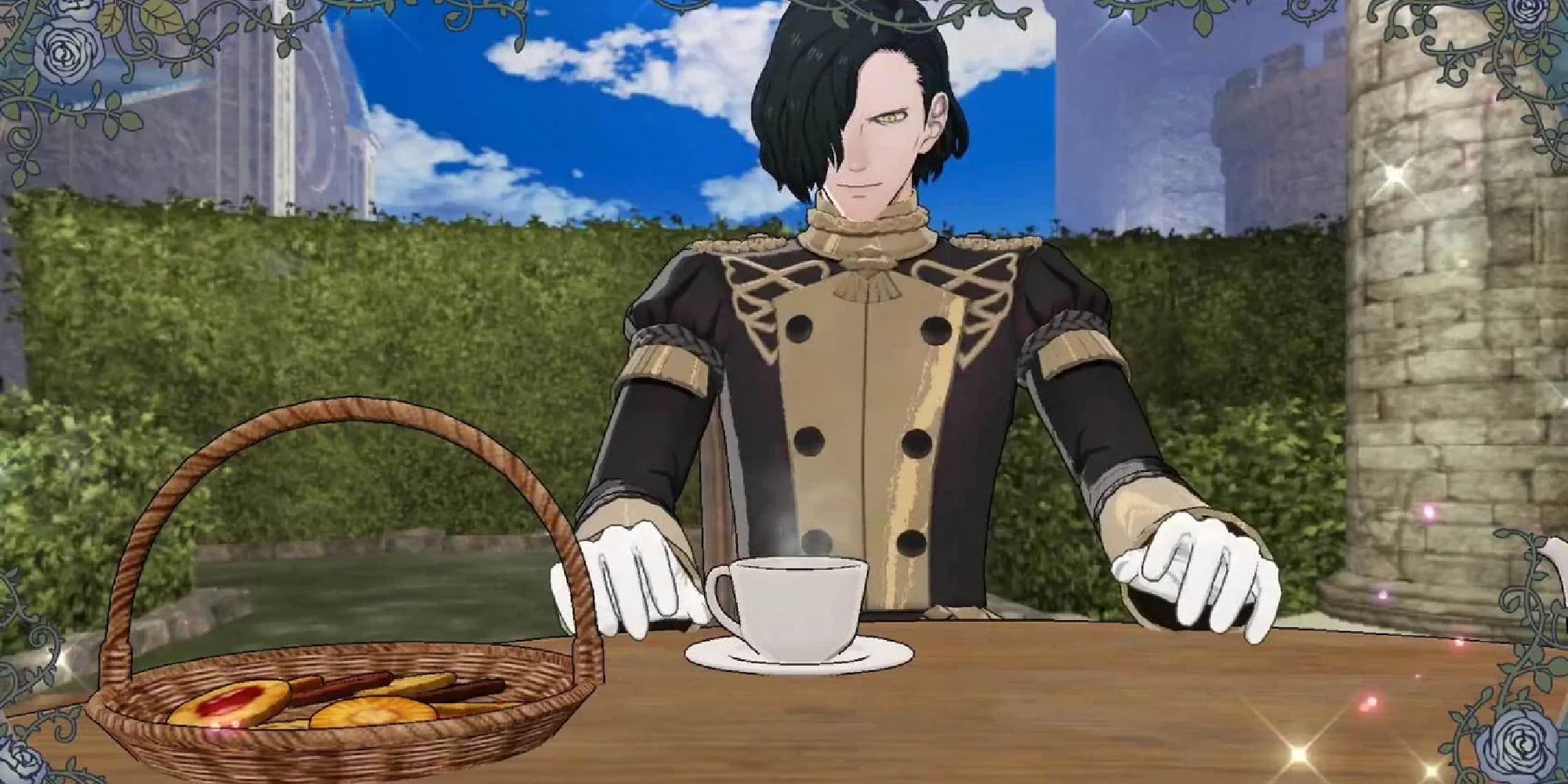 Hubert von Vistr with a fire emblem three houses.