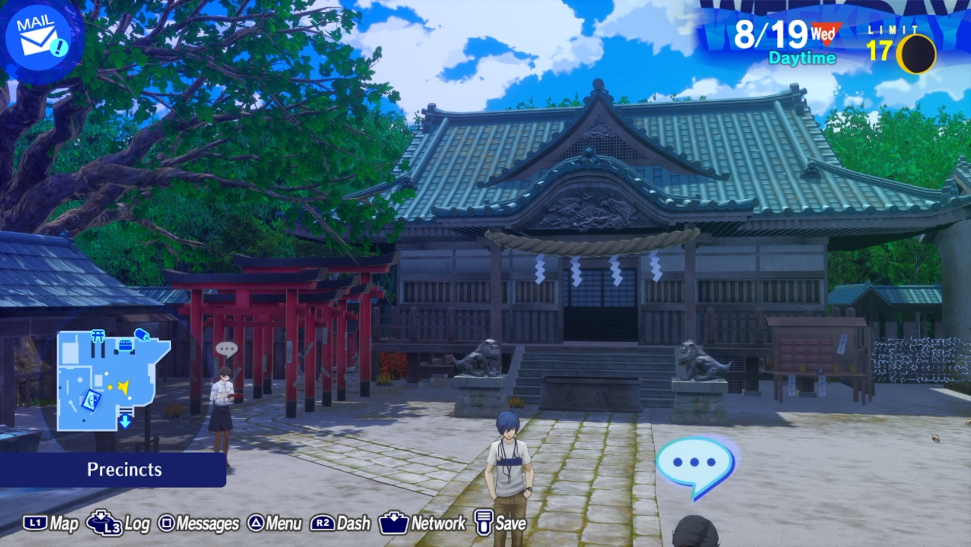 Visiting the Naganaki Shrine by day in Persona 3 Reload