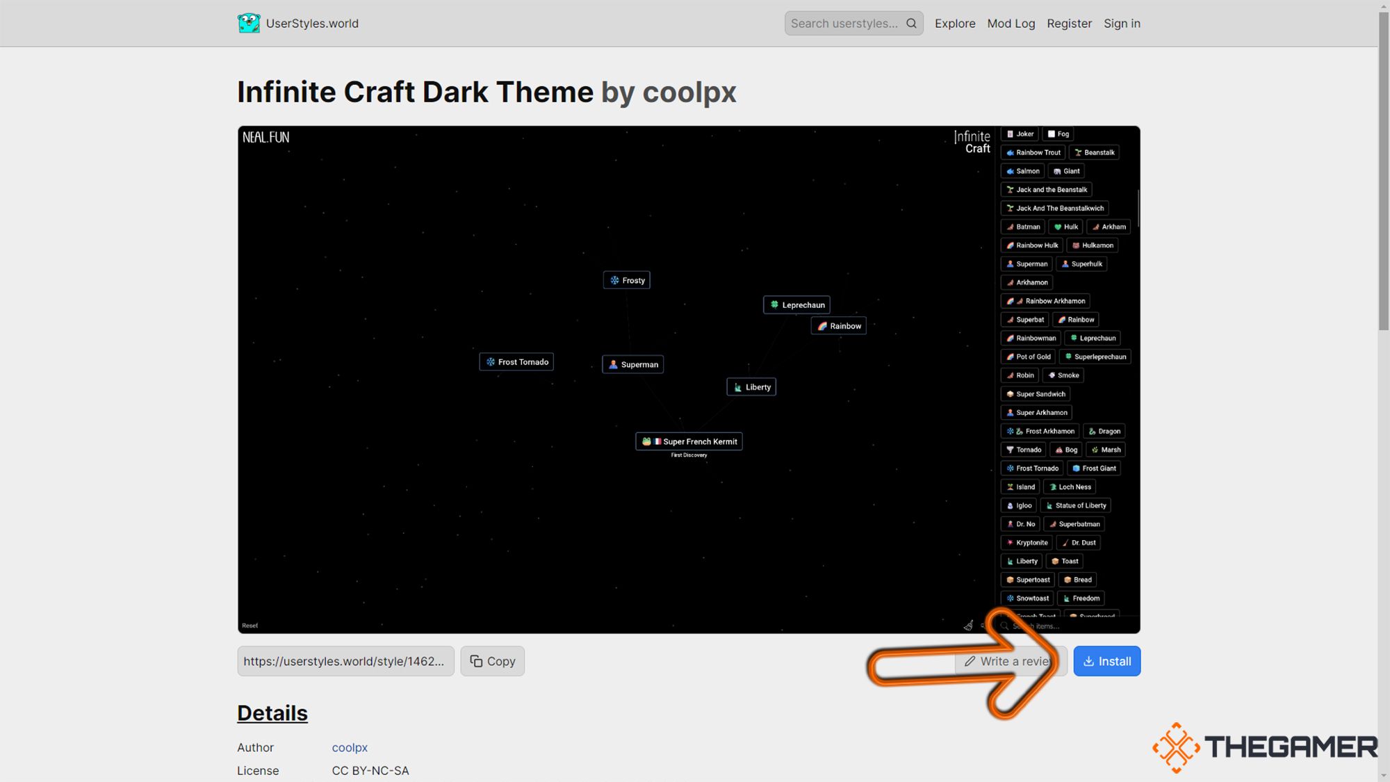 Infinite Craft - Dark Mode Extension theme by coolpix