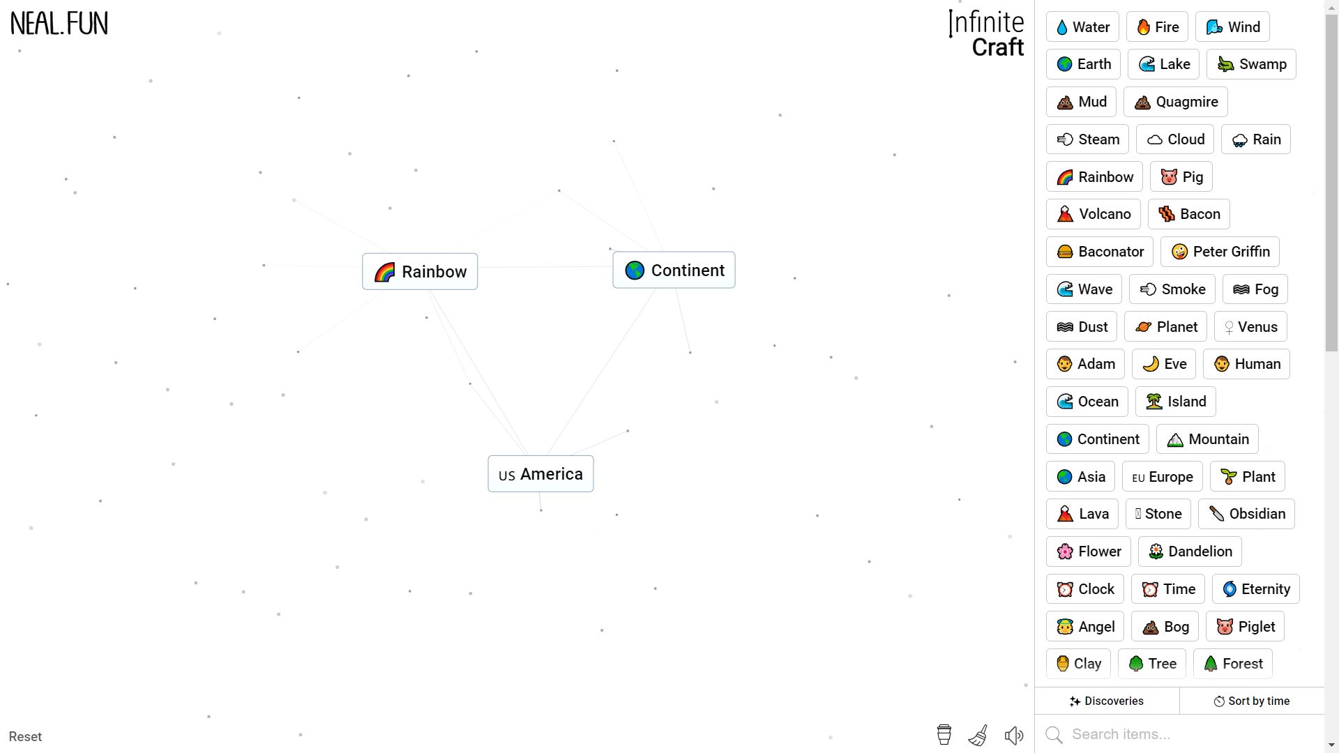 Infinite Craft, the process to craft America