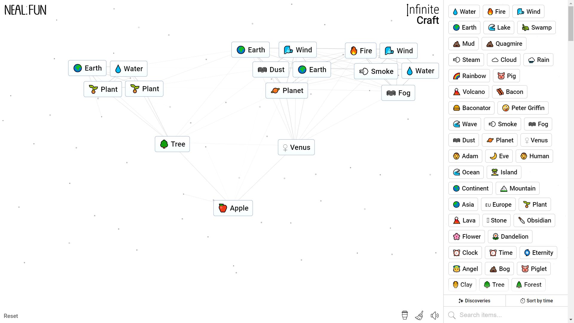 Infinite Craft, the process of making Apple