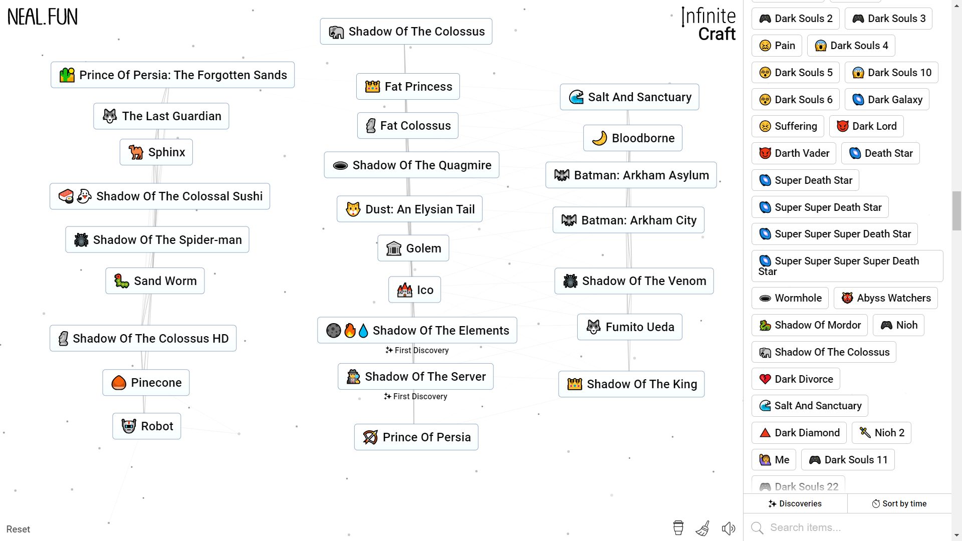 Infinite Craft, the elements crafted using Shadow Of The Colossus