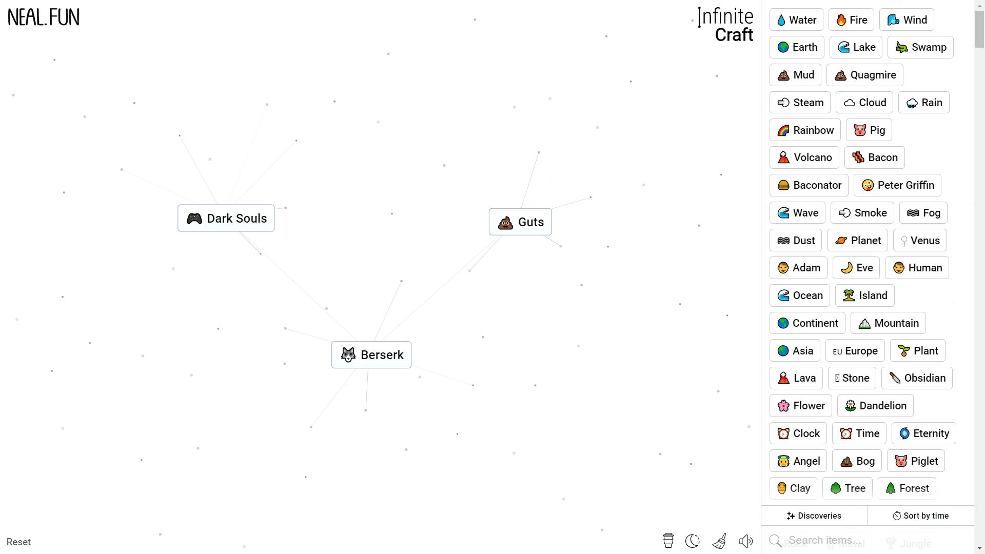 Infinite Craft, the process of making Berserk