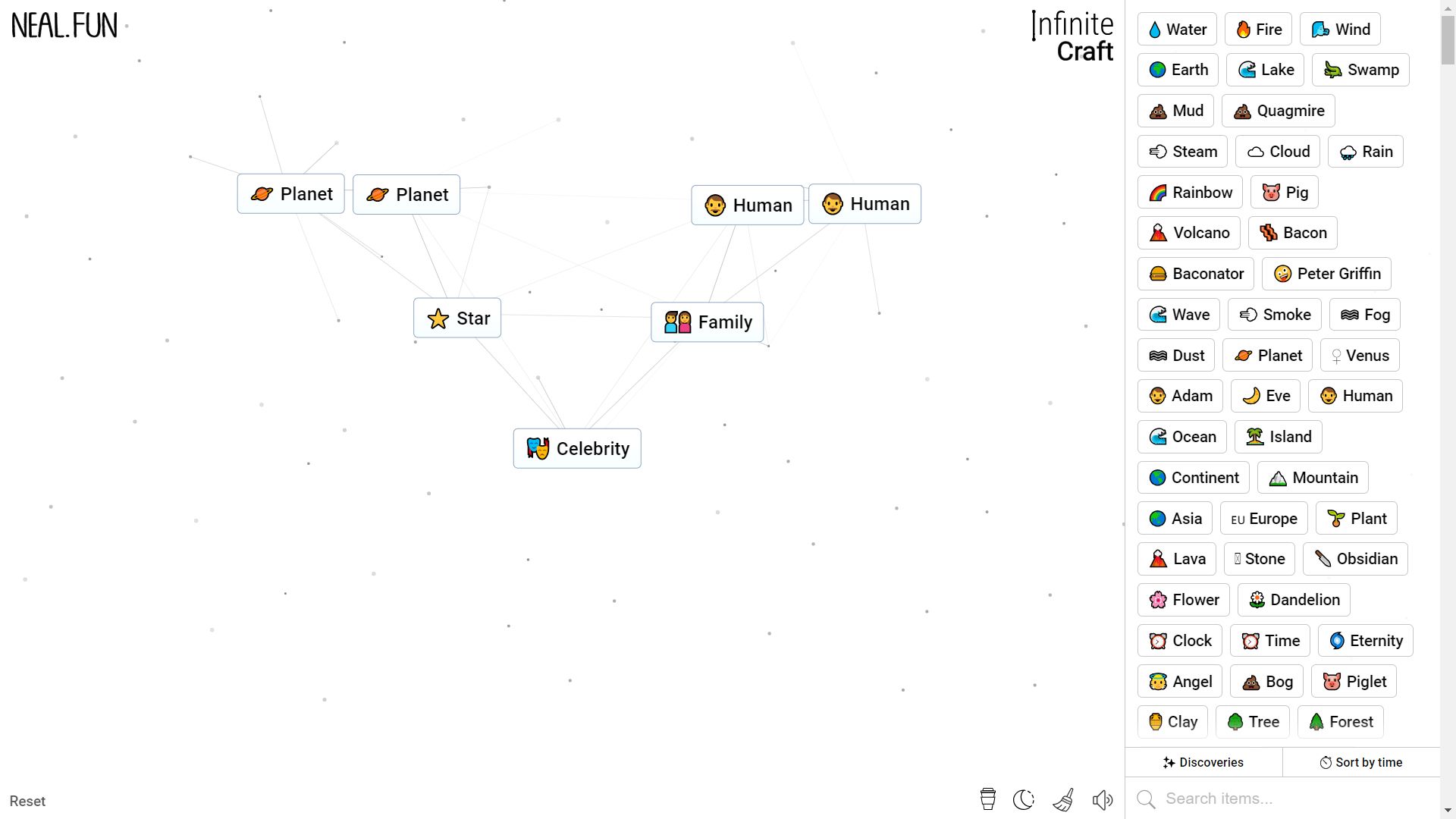 Infinite Craft, the process of crafting Celebrity