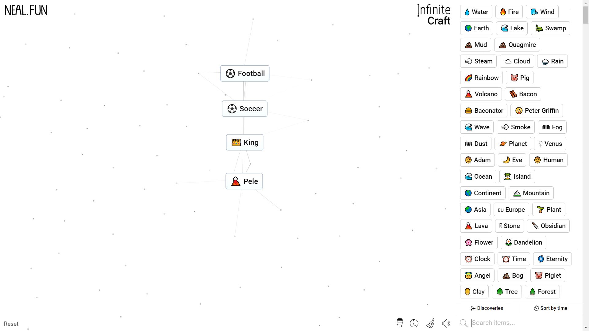 Infinite Craft, Football, Soccer, King, and Pele