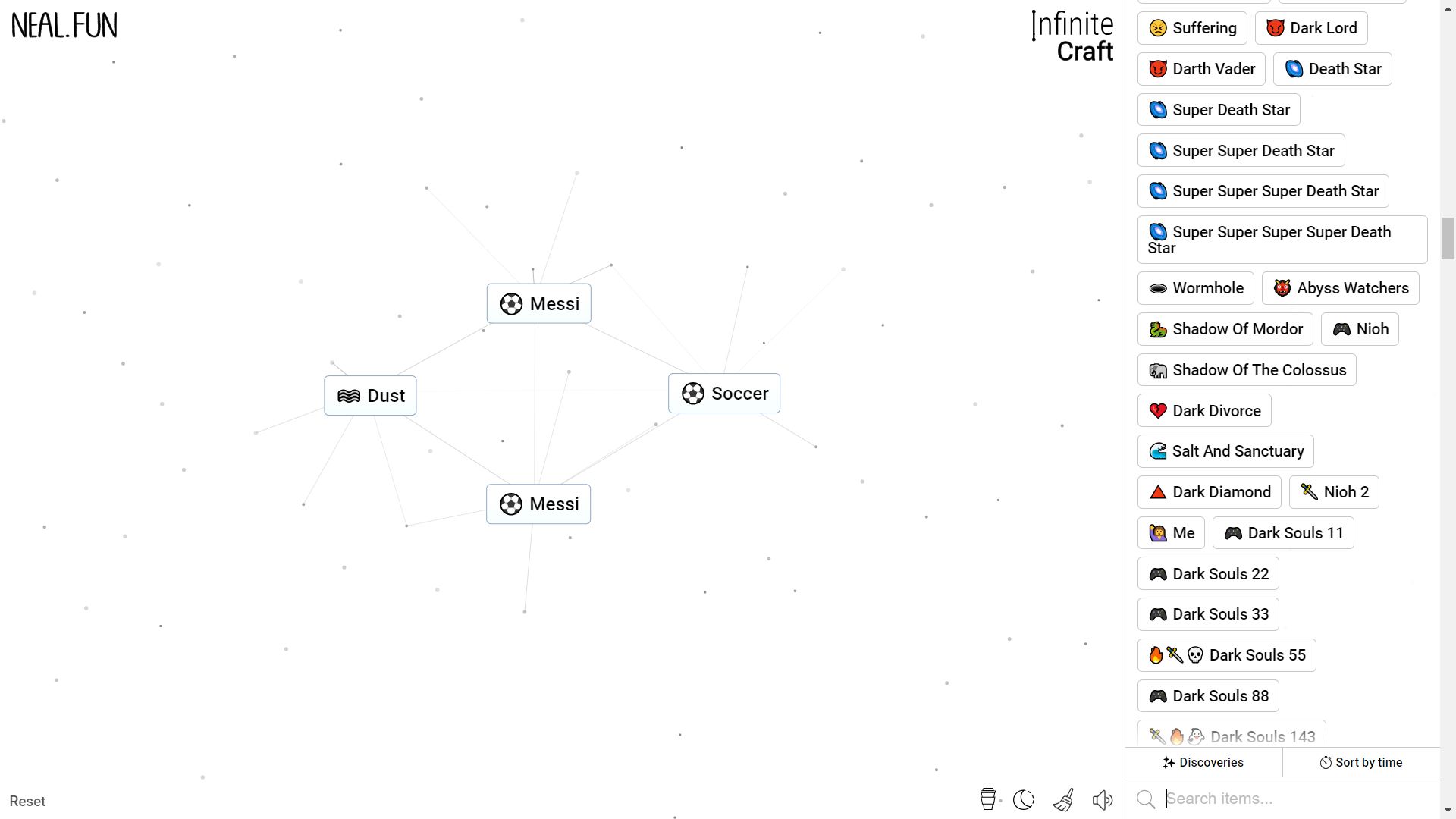 Infinite Craft, Messi, Dust, and Soccer