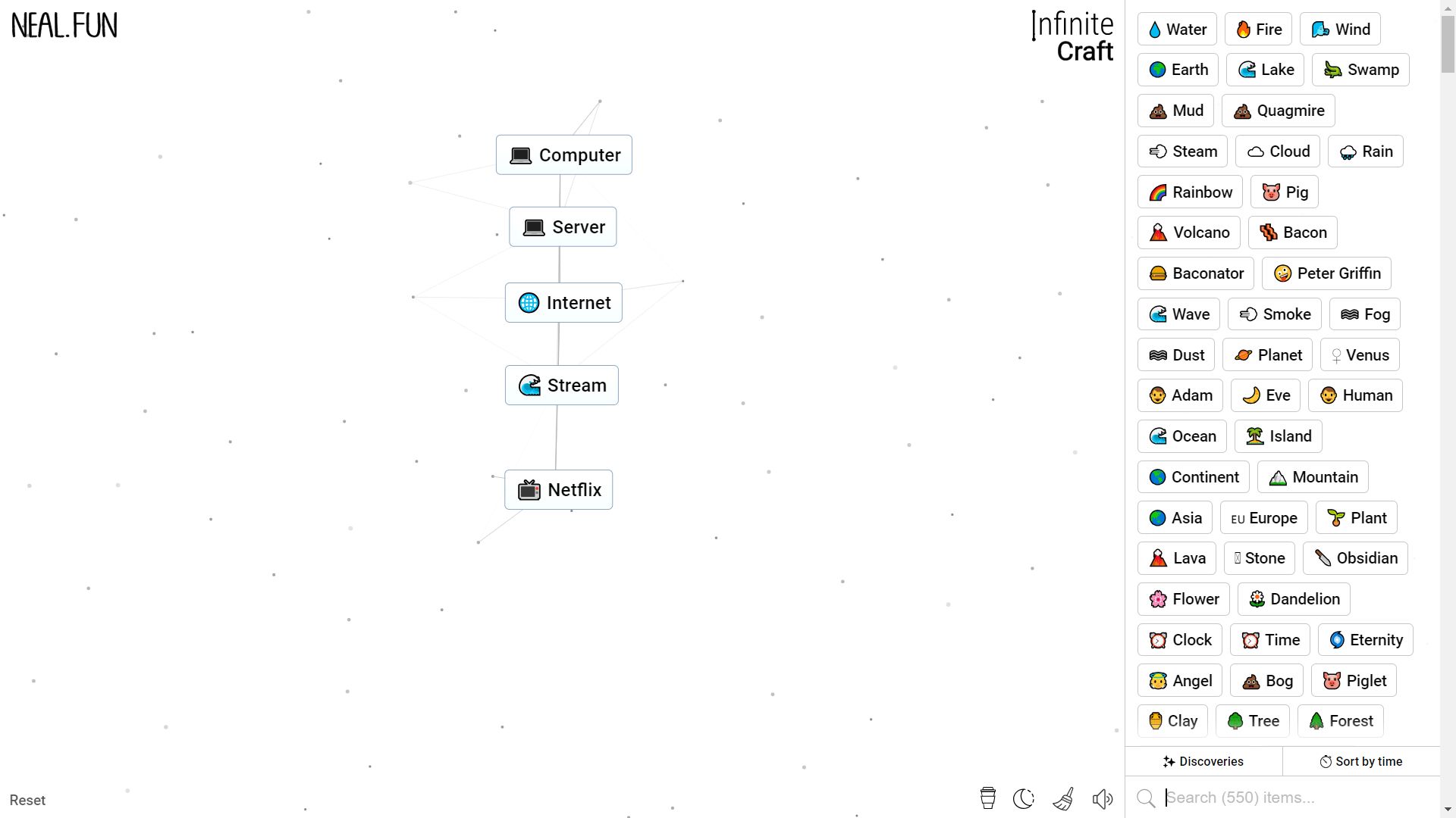 Infinite Craft, Computer, Server, Internet, Stream, and Netflix