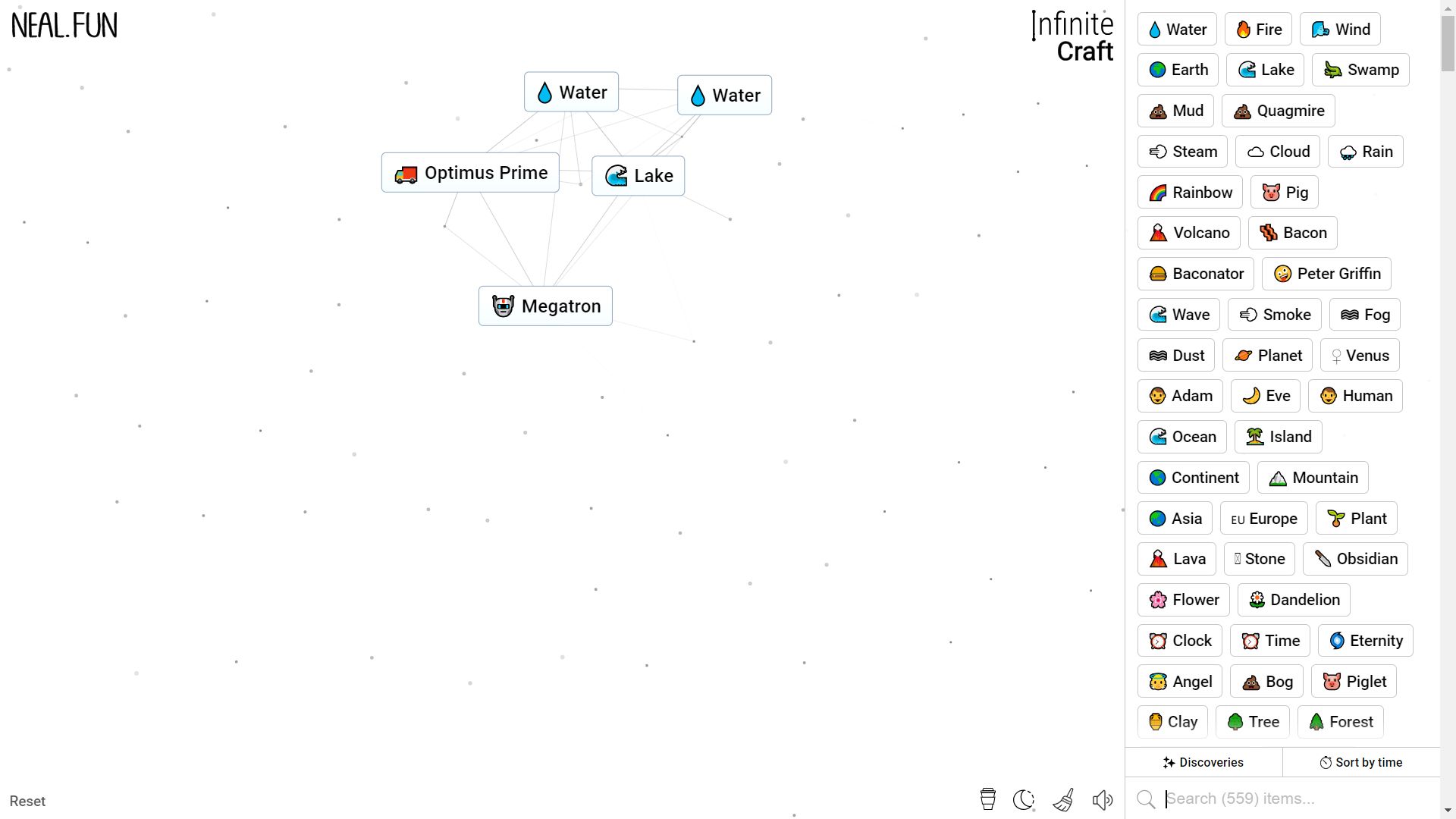 Infinite Craft, the process of crafting megatron