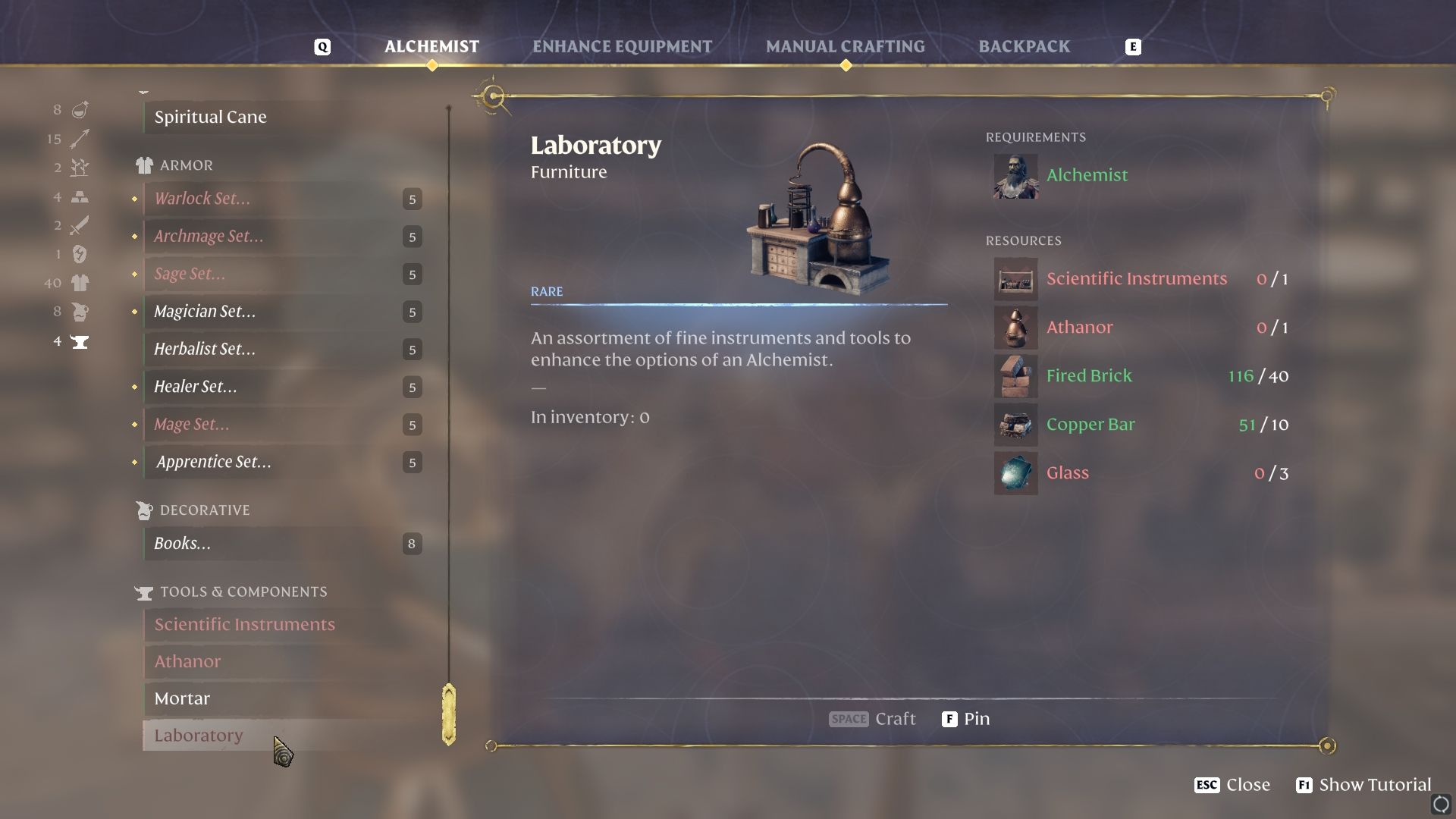 Laboratory Craft from the Alchemist needing Glass
