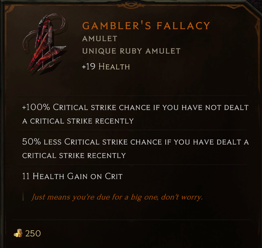 Last Epoch Gambler's Fallacy Unique Amulet
